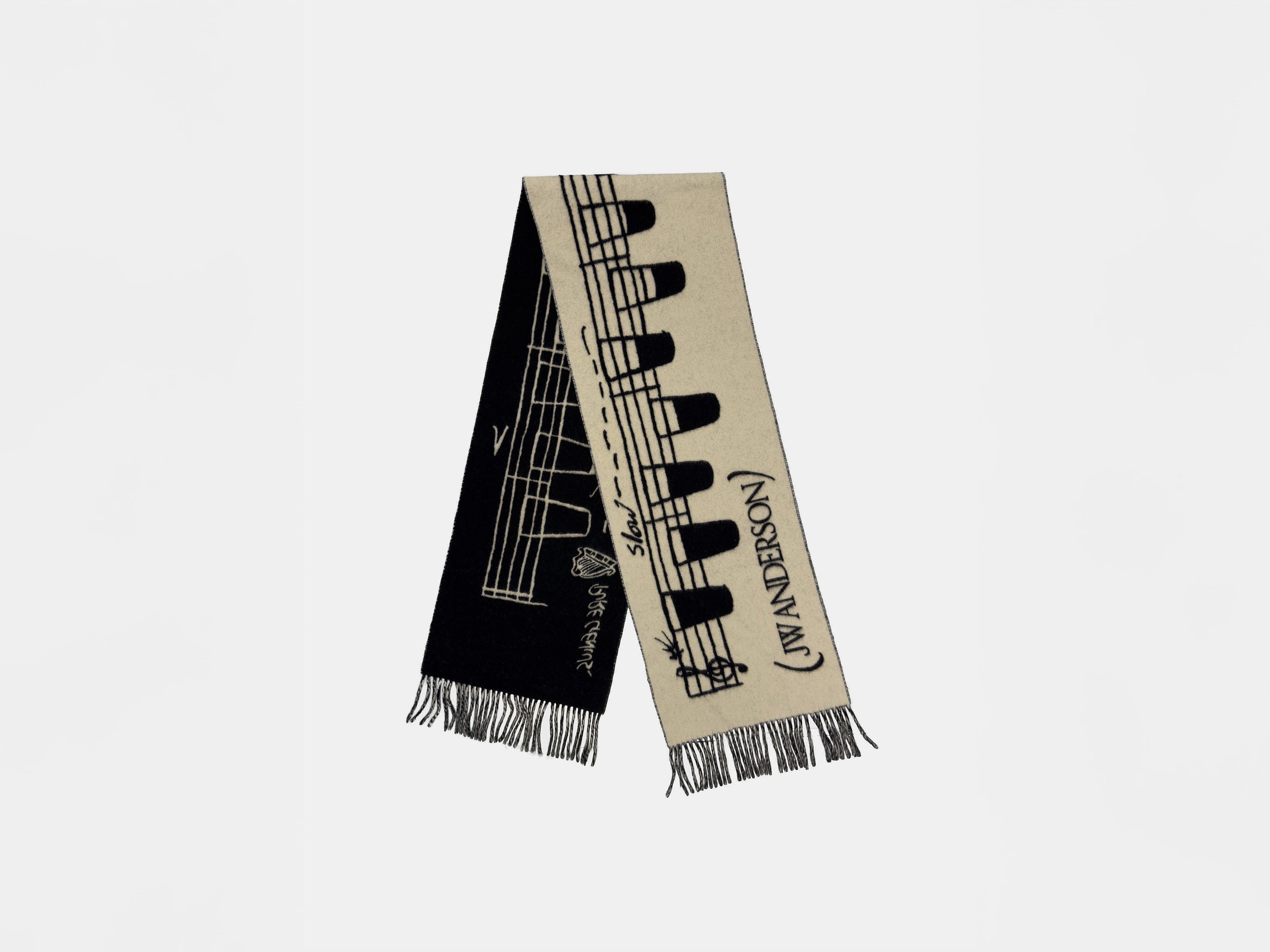 J.W.Anderson Smooth Tempo Schal Creme Schwarz Wolle Kaschmir