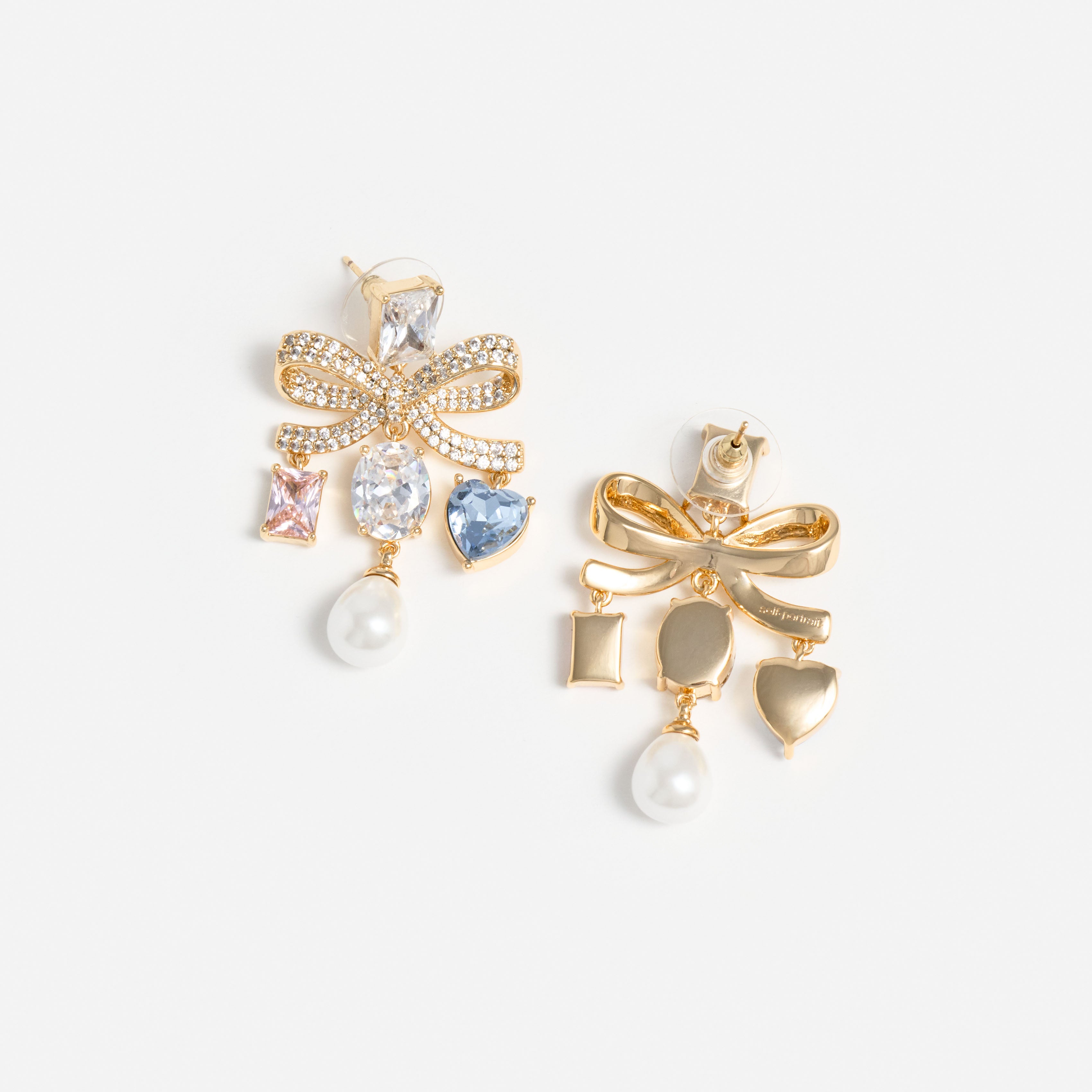 Self Portrait Gold Multi Crystal Bow Ohrringe Gold Schleife Perle