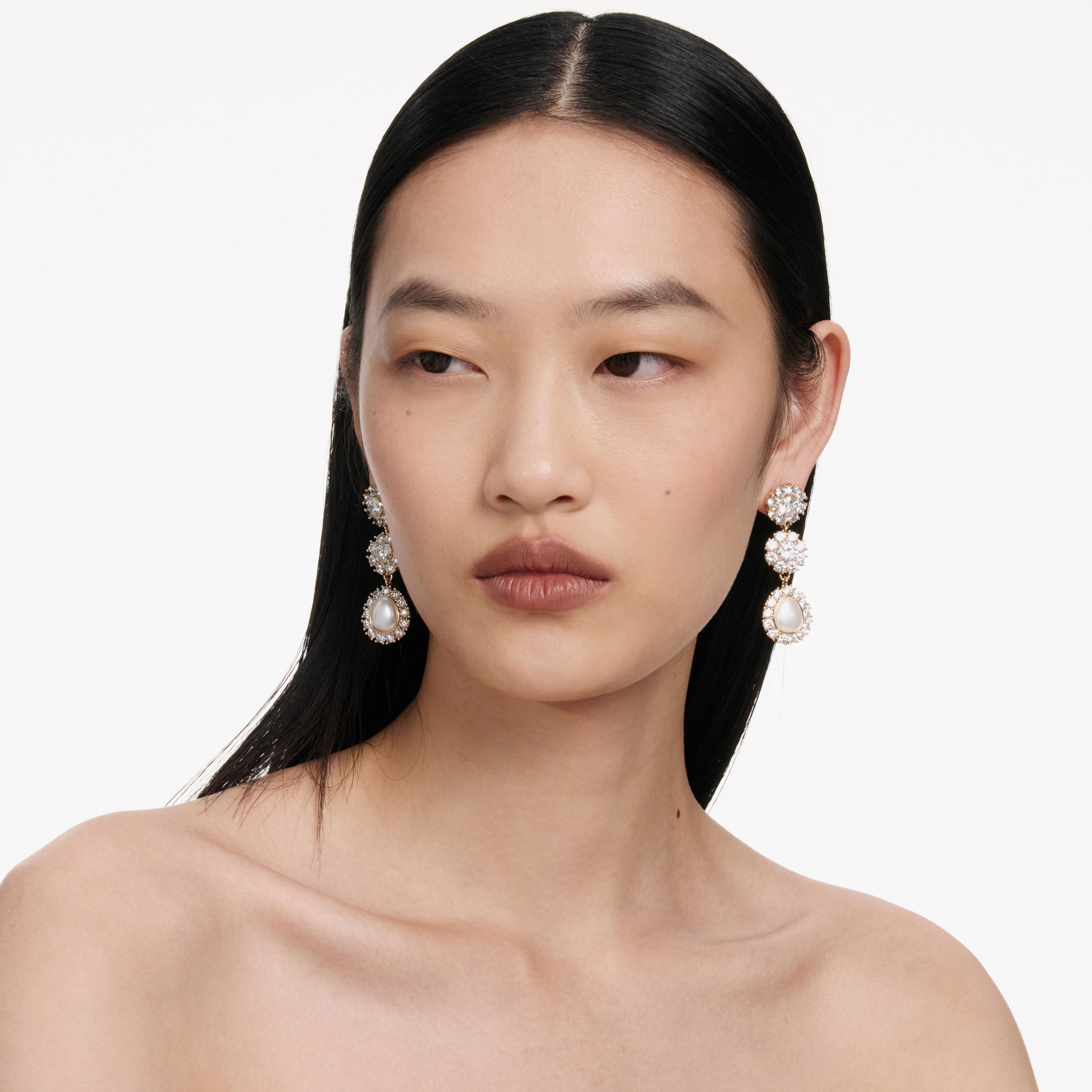 Self Portrait Gold Crystal Flower Tiered Earrings Ohrringe