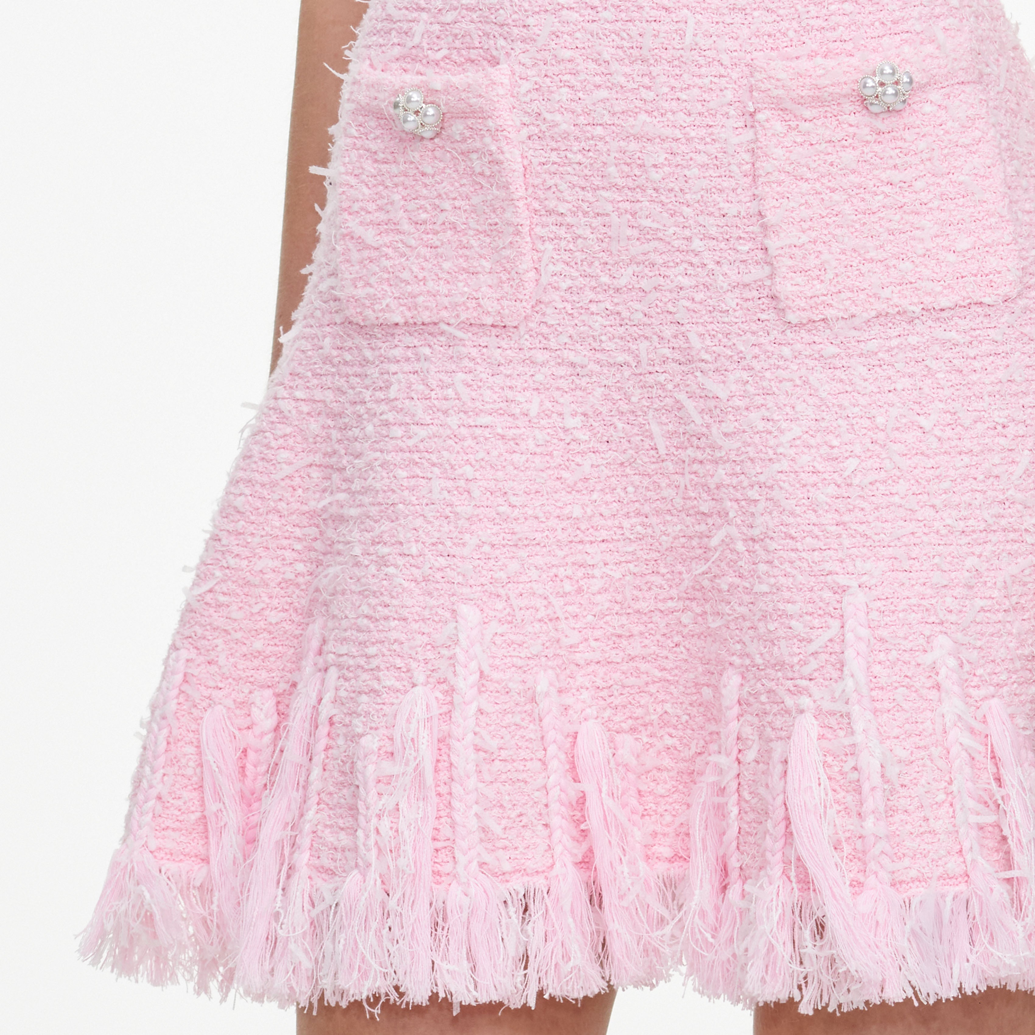 Self Portrait Pink Fringe Knit Mini Kleid Rosa Boucle