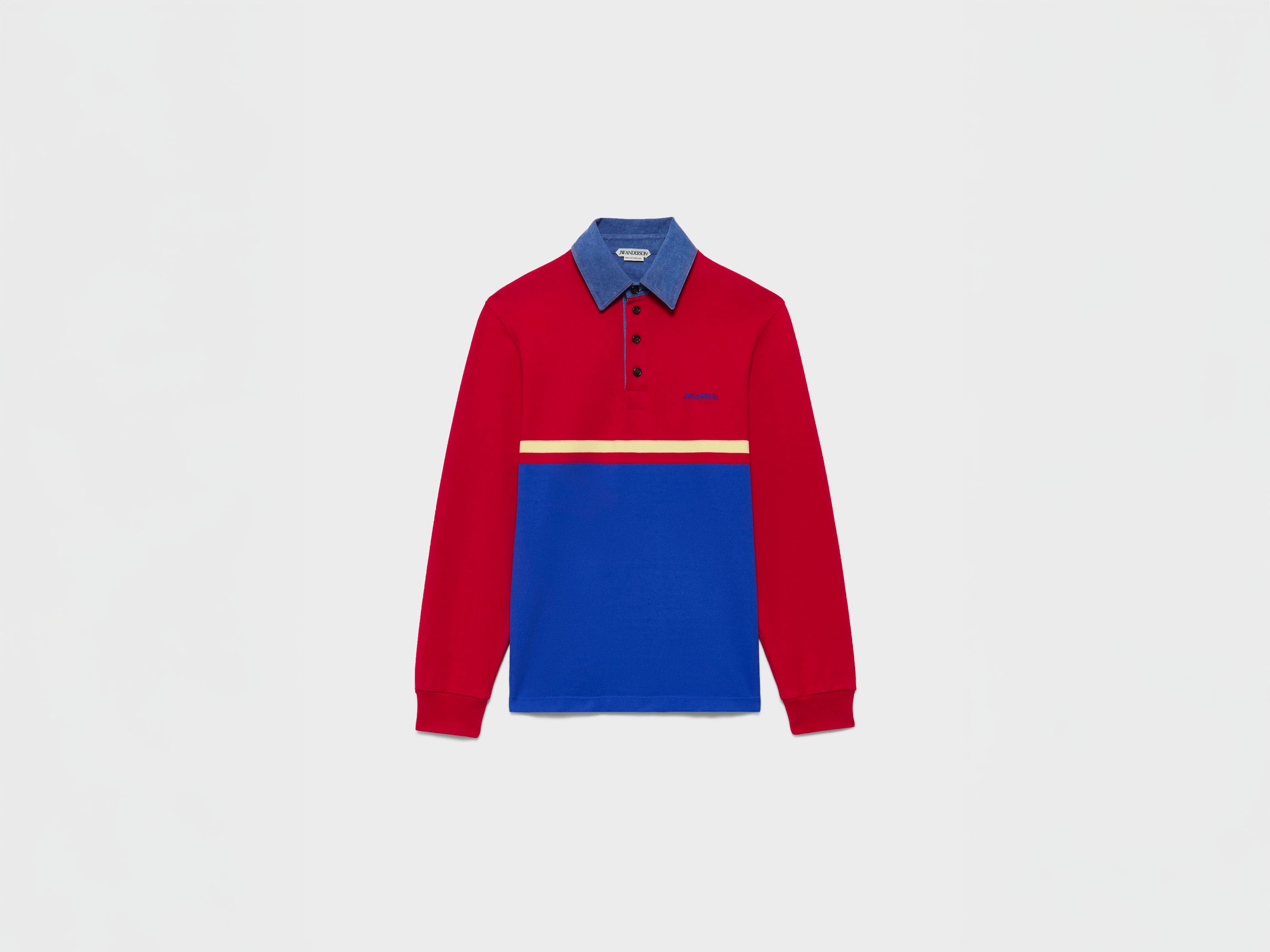 J.W.Anderson T-Shirts Contrast Collar Rugby Polo Polohemd Rot Blau