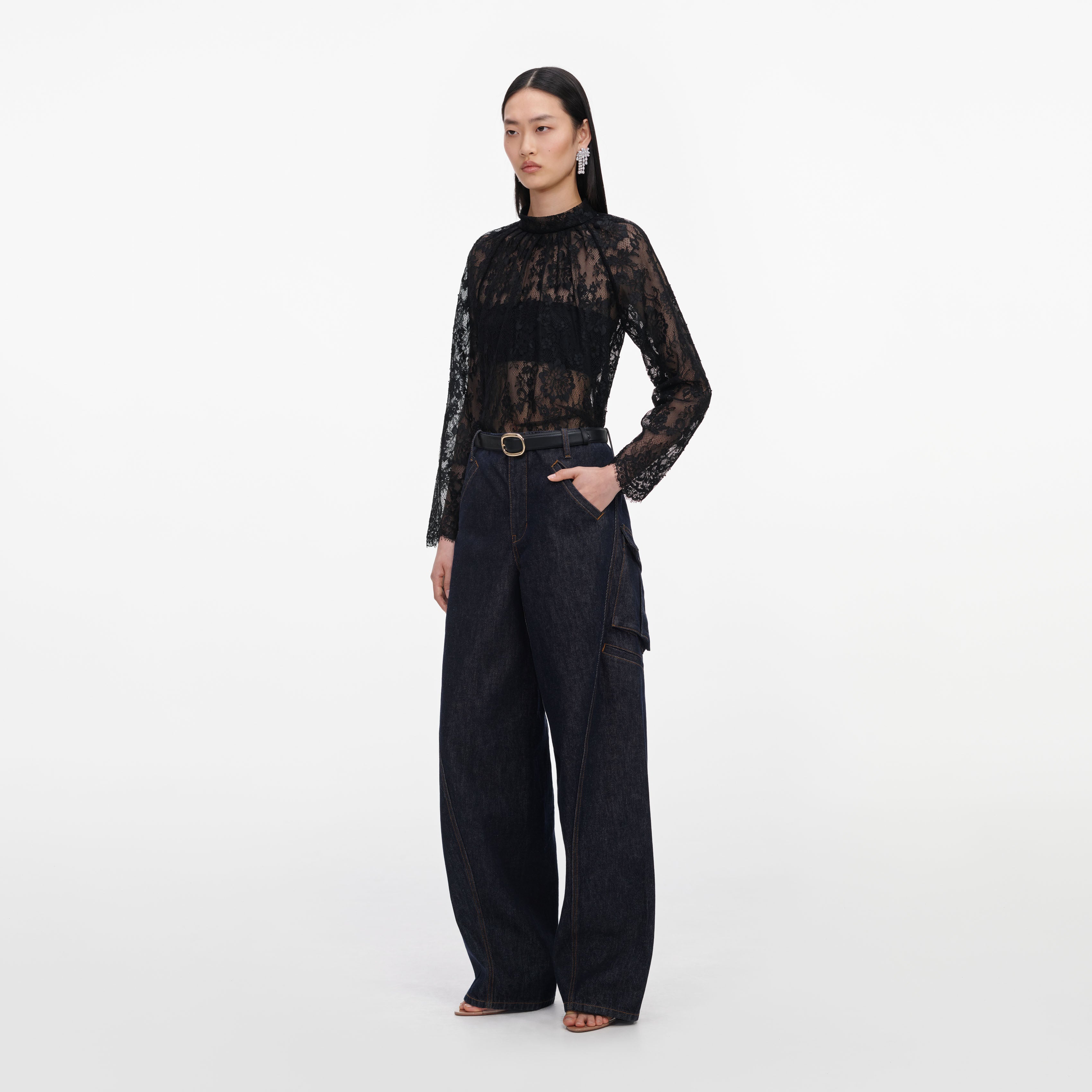 Self Portrait Tops Black Lace Blouse Bluse schwarz