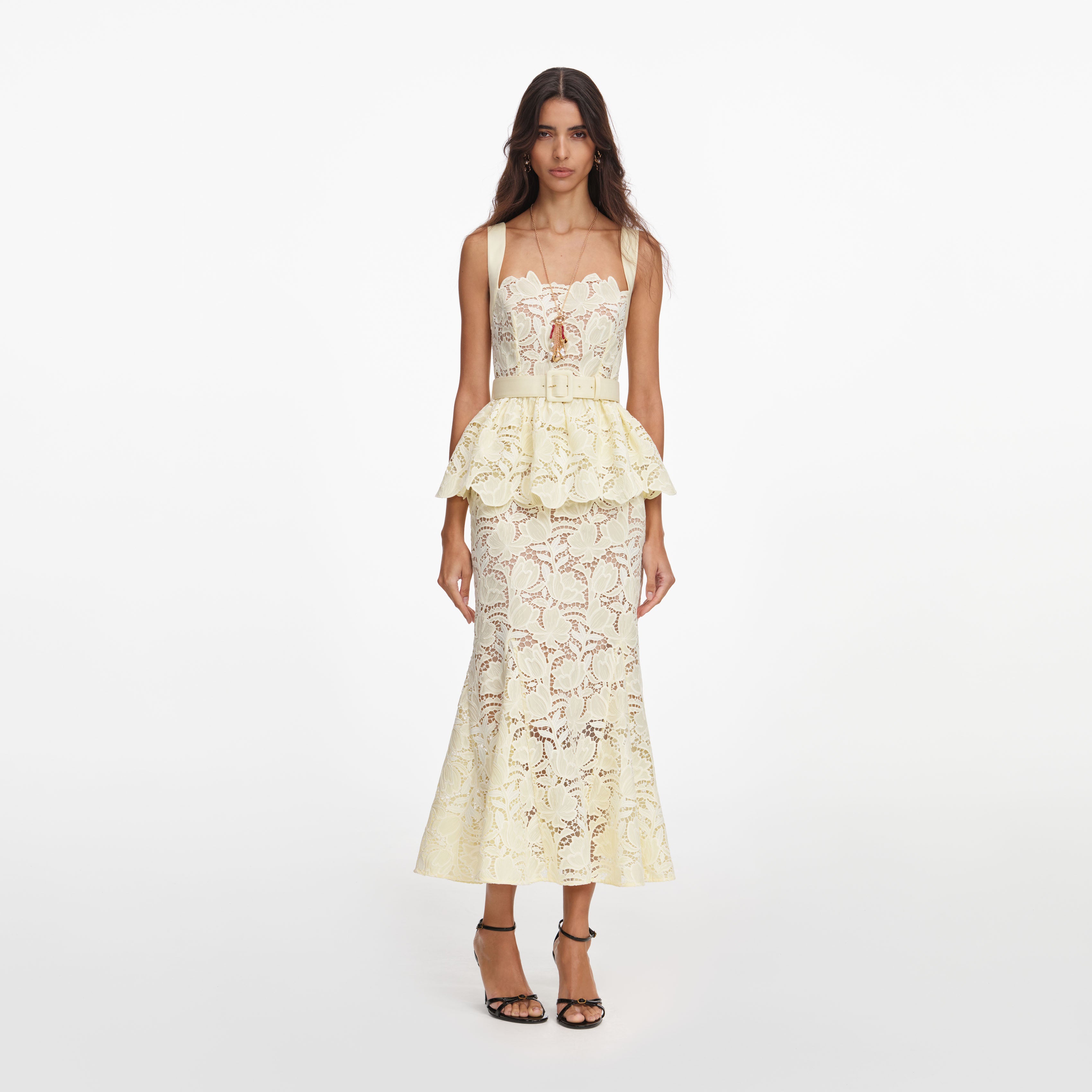 Self Portrait Yellow Lace Peplum Midikleid Gelb UK 8 Spitze