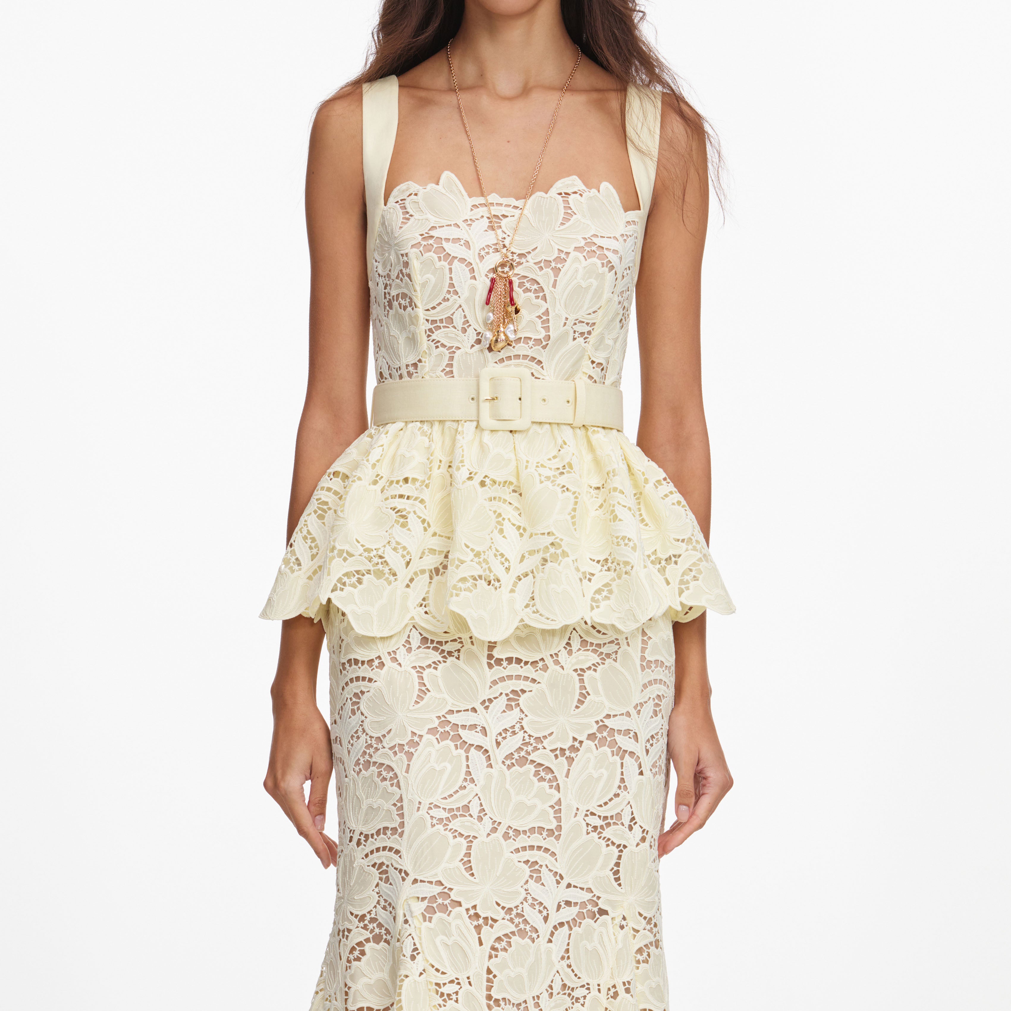 Self Portrait Yellow Lace Peplum Midikleid Gelb UK 8 Spitze