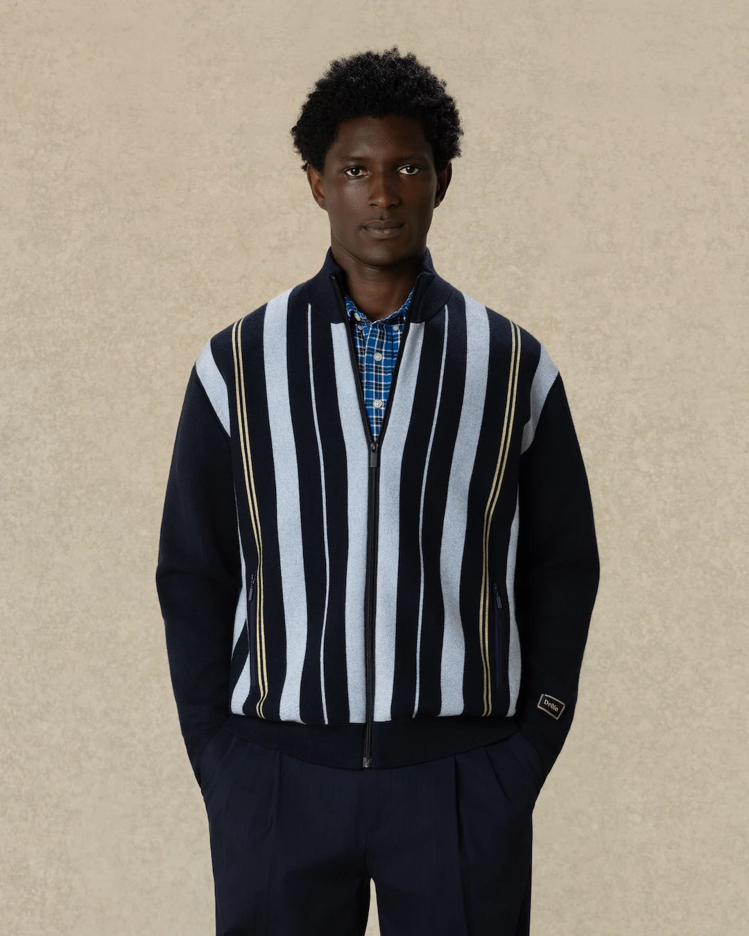 Drôle De Monsieur Striped Zipped Knit Jacket Strickjacke Navy Wolle