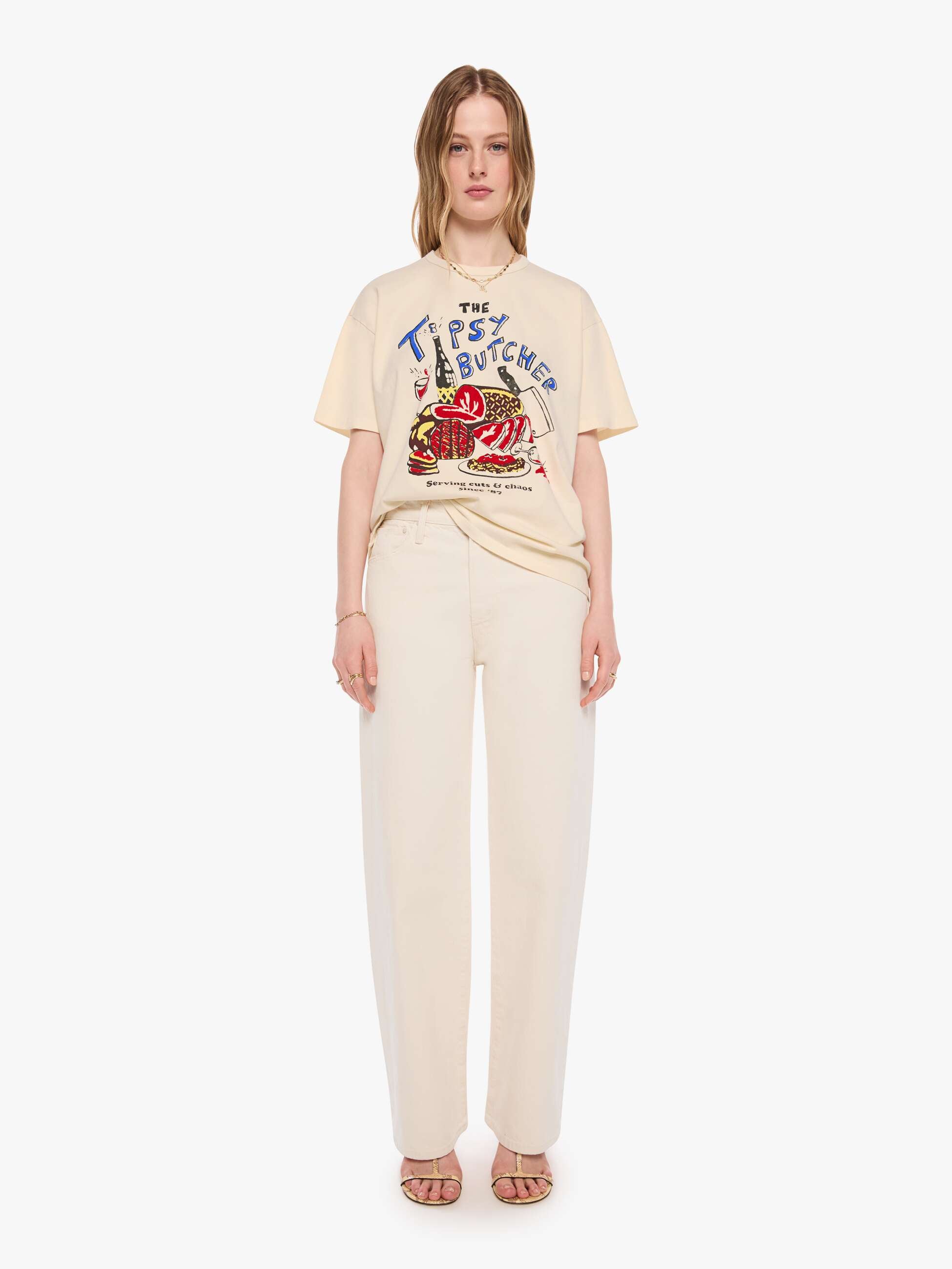 Mother The Lowdown T-Shirt Tipsy Butcher creme Oversize