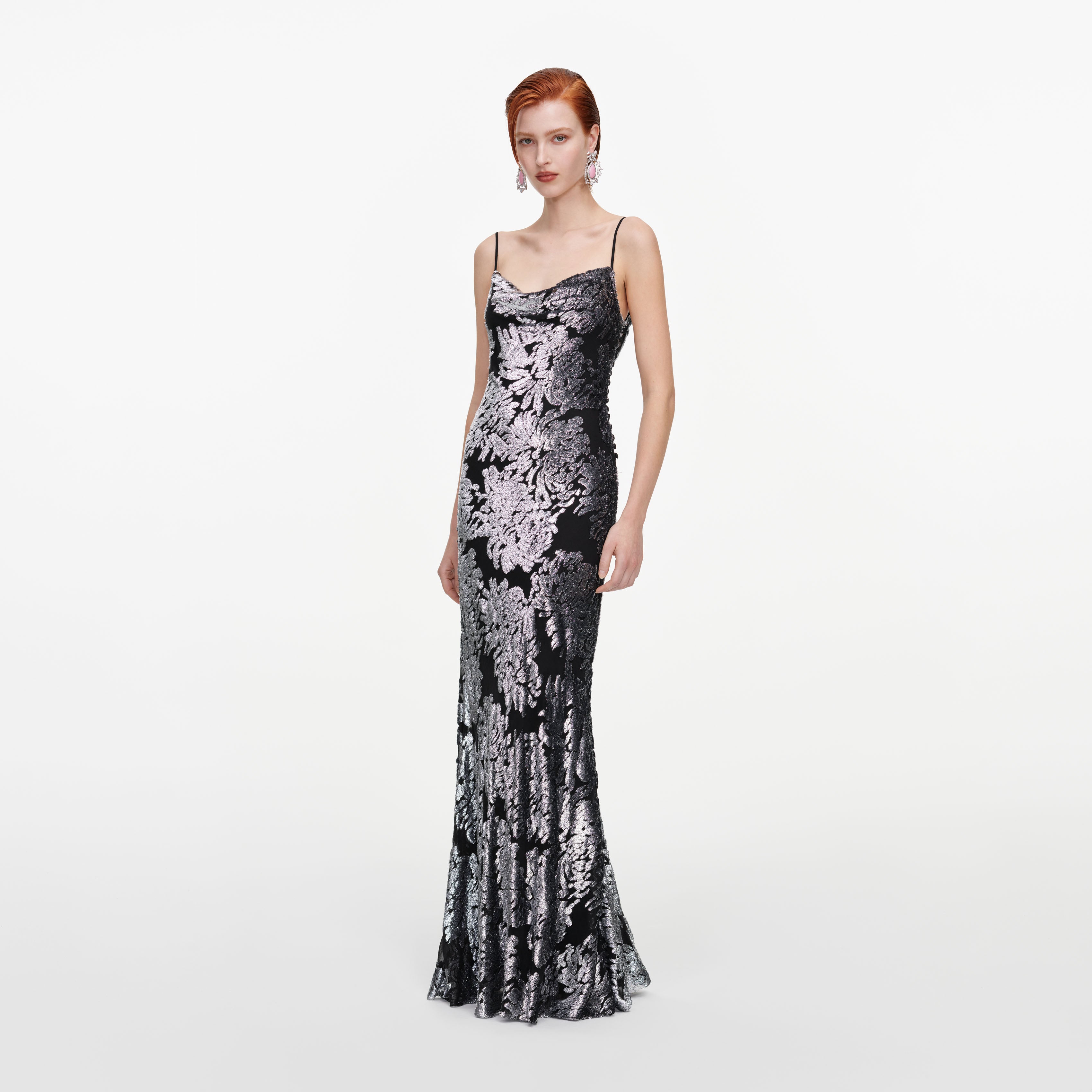 Self Portrait Silver Fil Coupe Maxikleid Silber