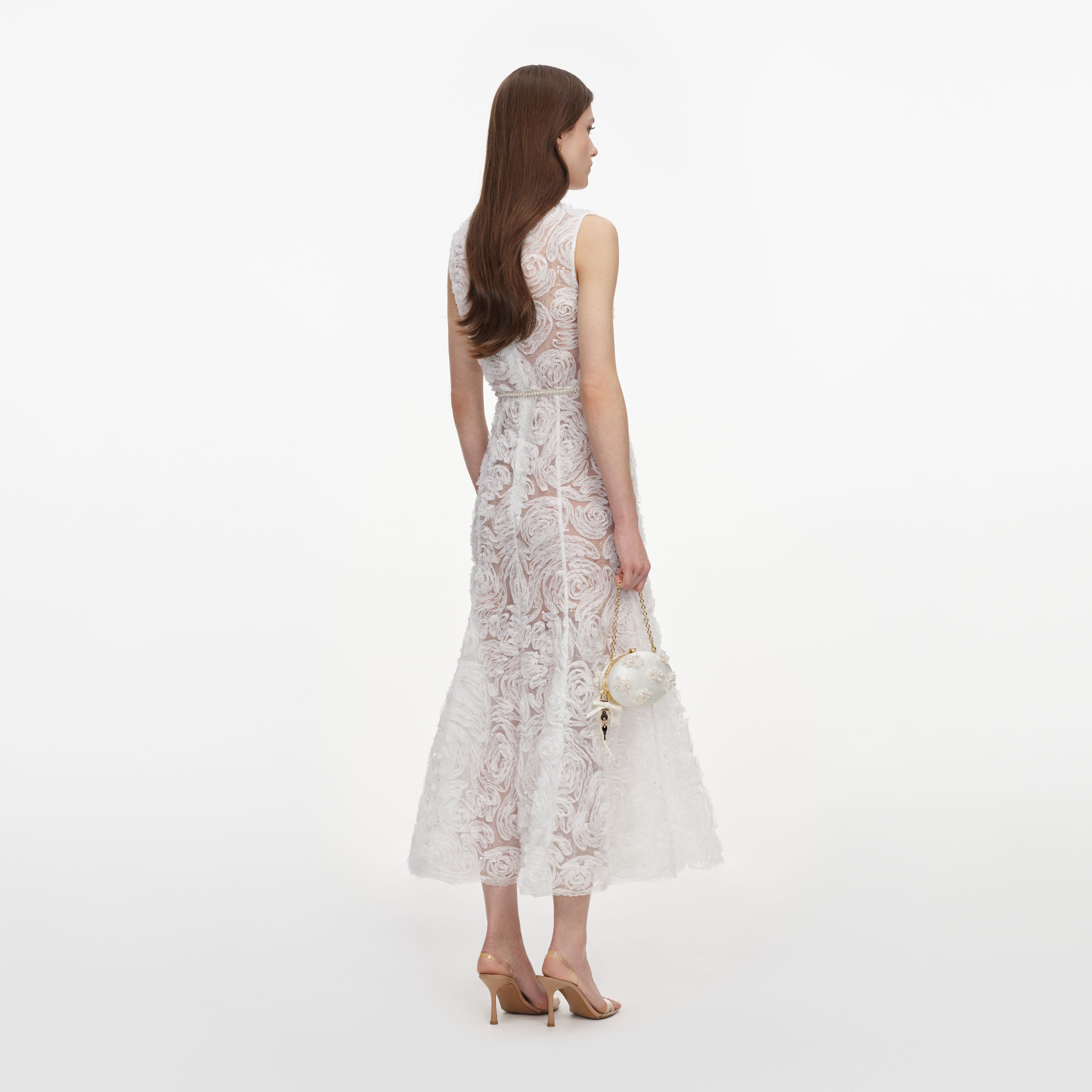 Self Portrait White Tulle Lace Midi Kleid Weiß Spitze
