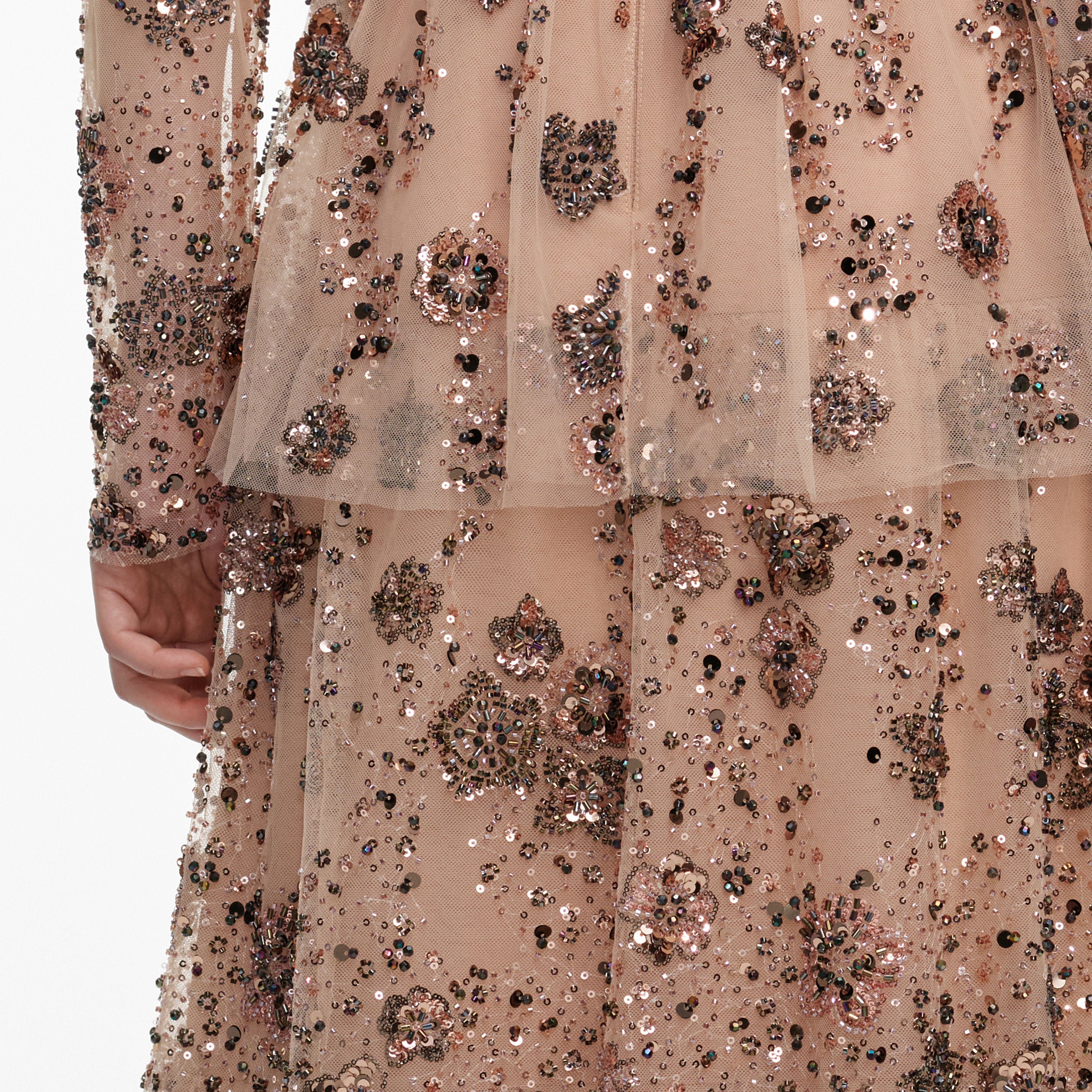 Self Portrait Beige Sequin Maxi Kleid Beige Pailletten