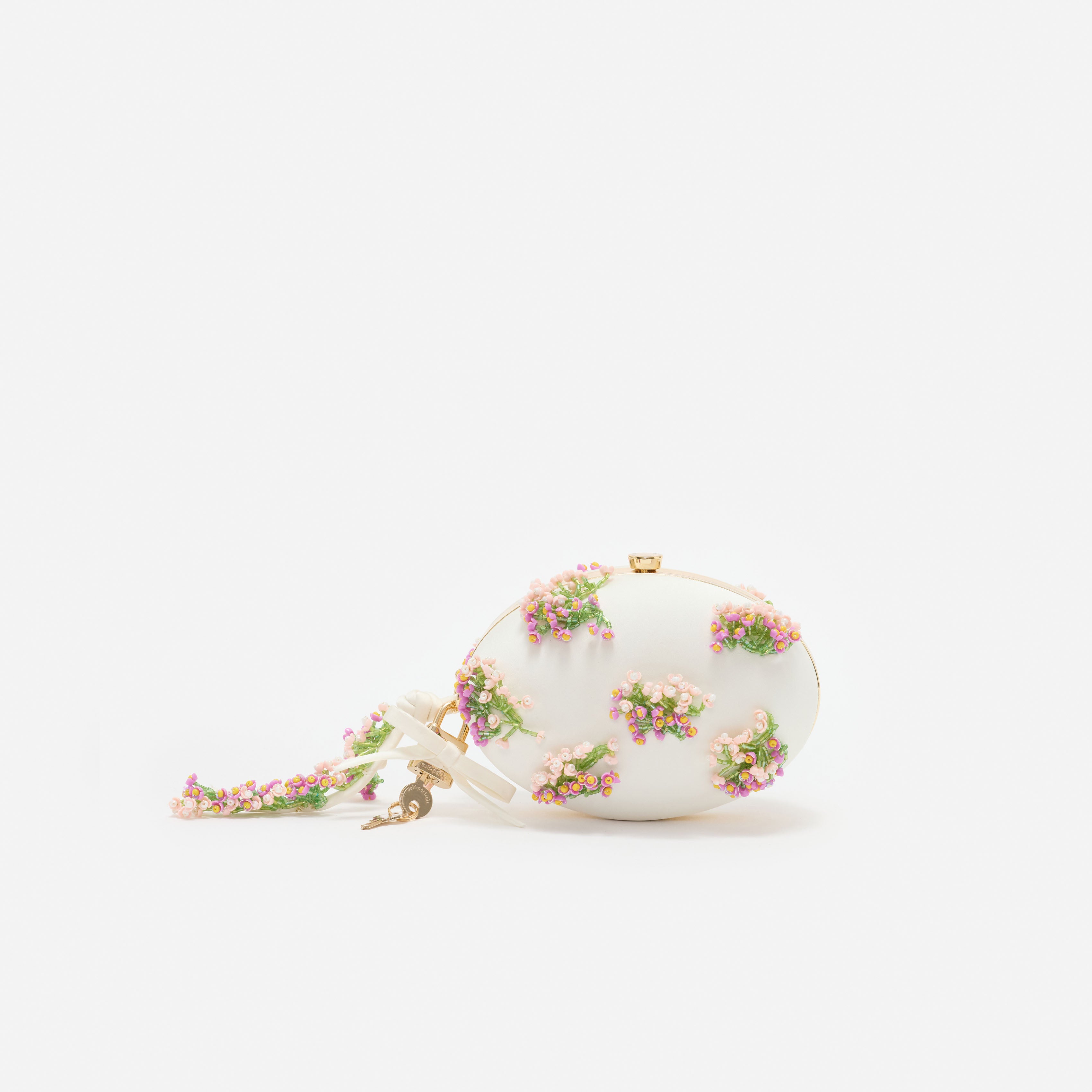 Self Portrait Cream Satin Floral Clutch Creme