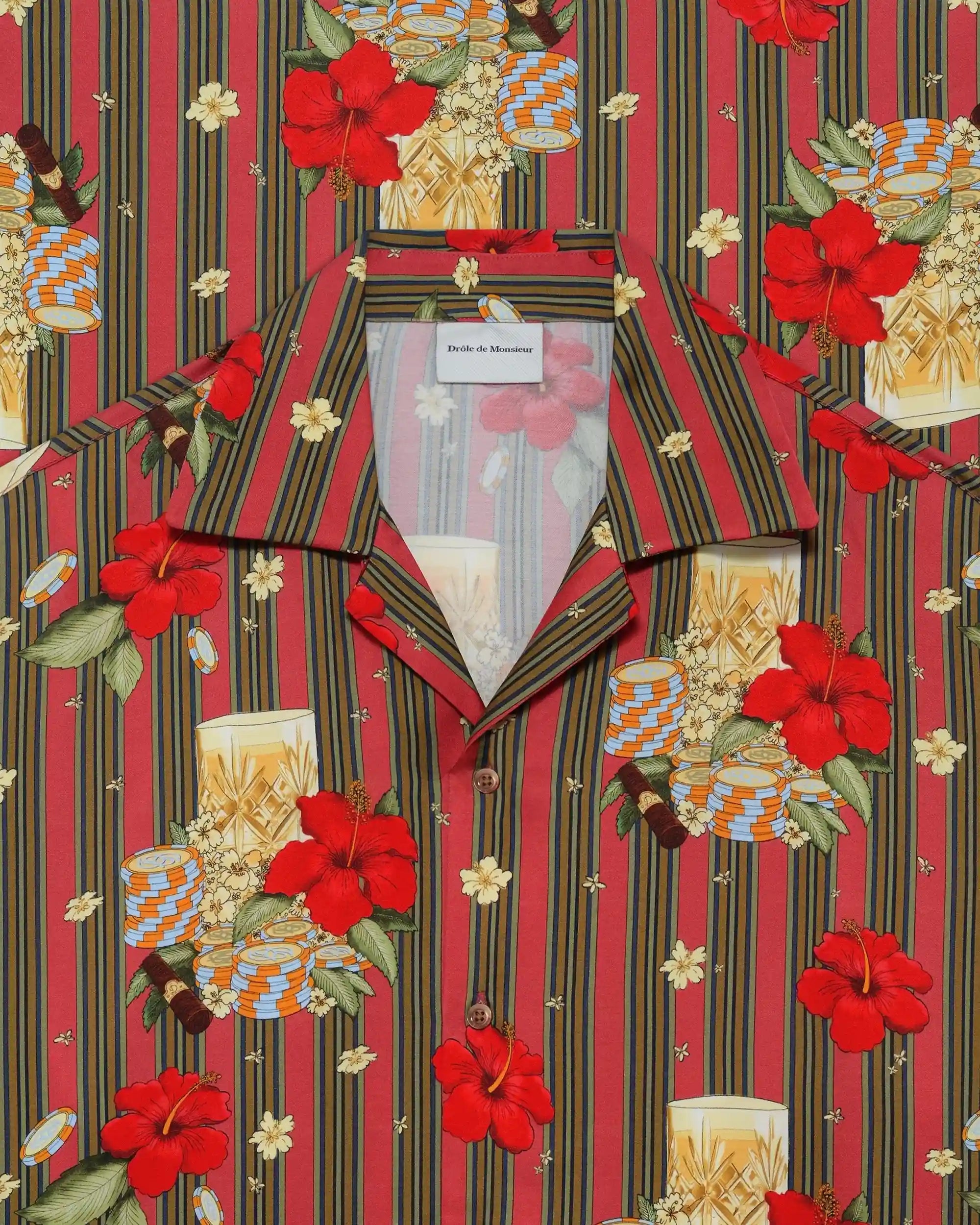 Drôle De Monsieur Chemise Hibiscus Club Hemd Pink Kurzarm