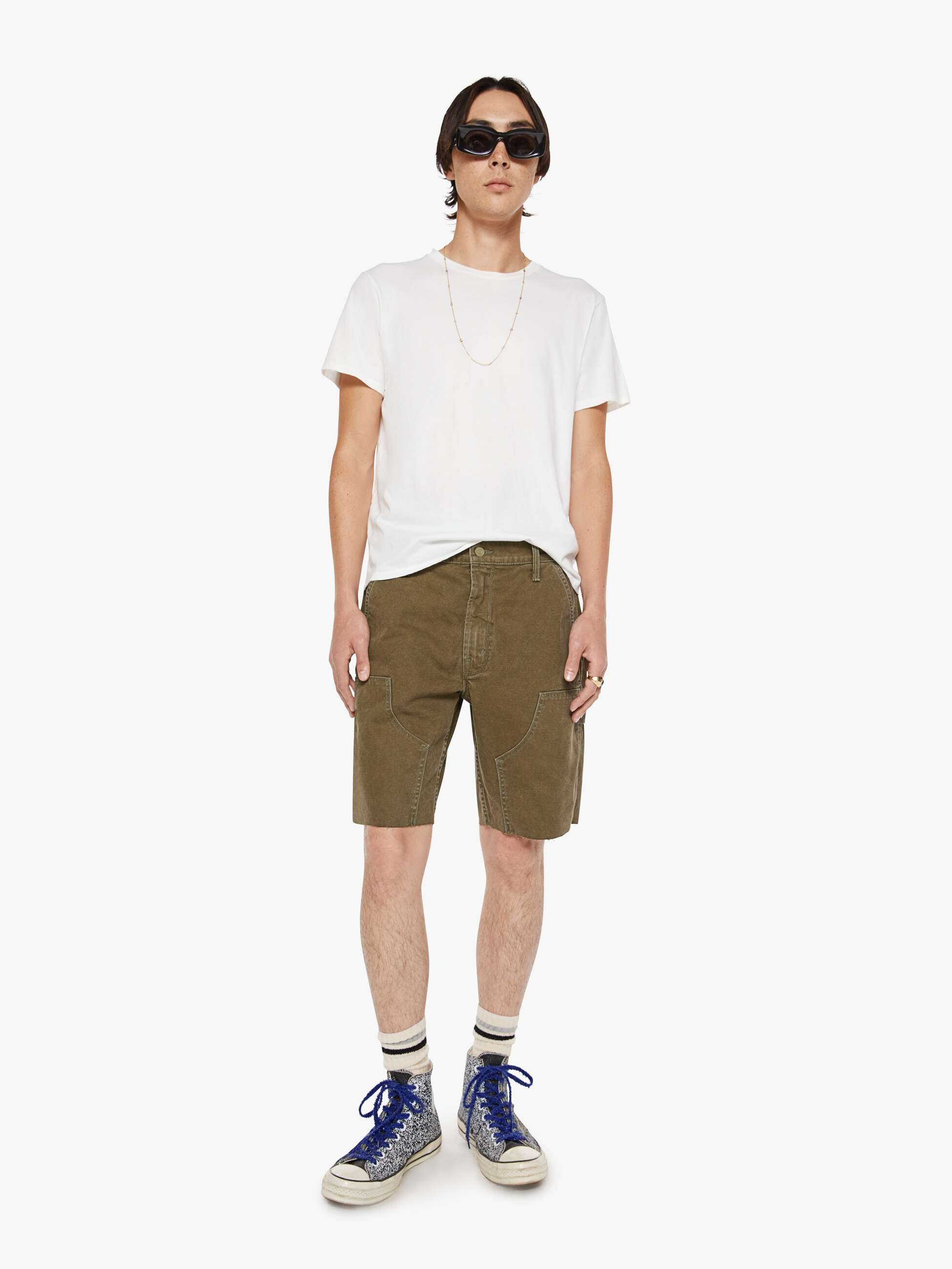 Mother The Bee's Knees Short Fray Shorts Olive Baumwolle