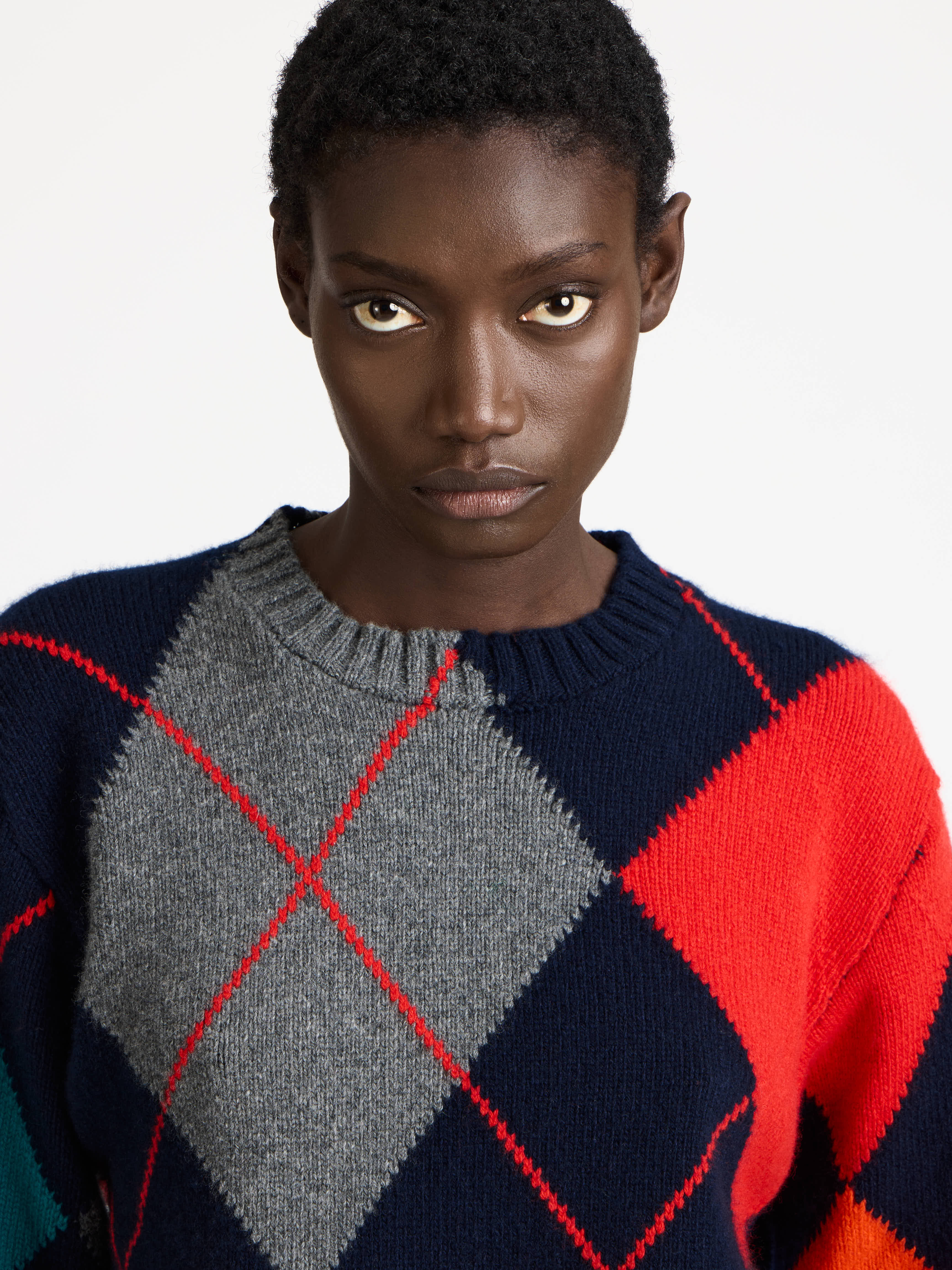 J.W.Anderson Knitwear Argyle Pullover Navy Wolle Cropped