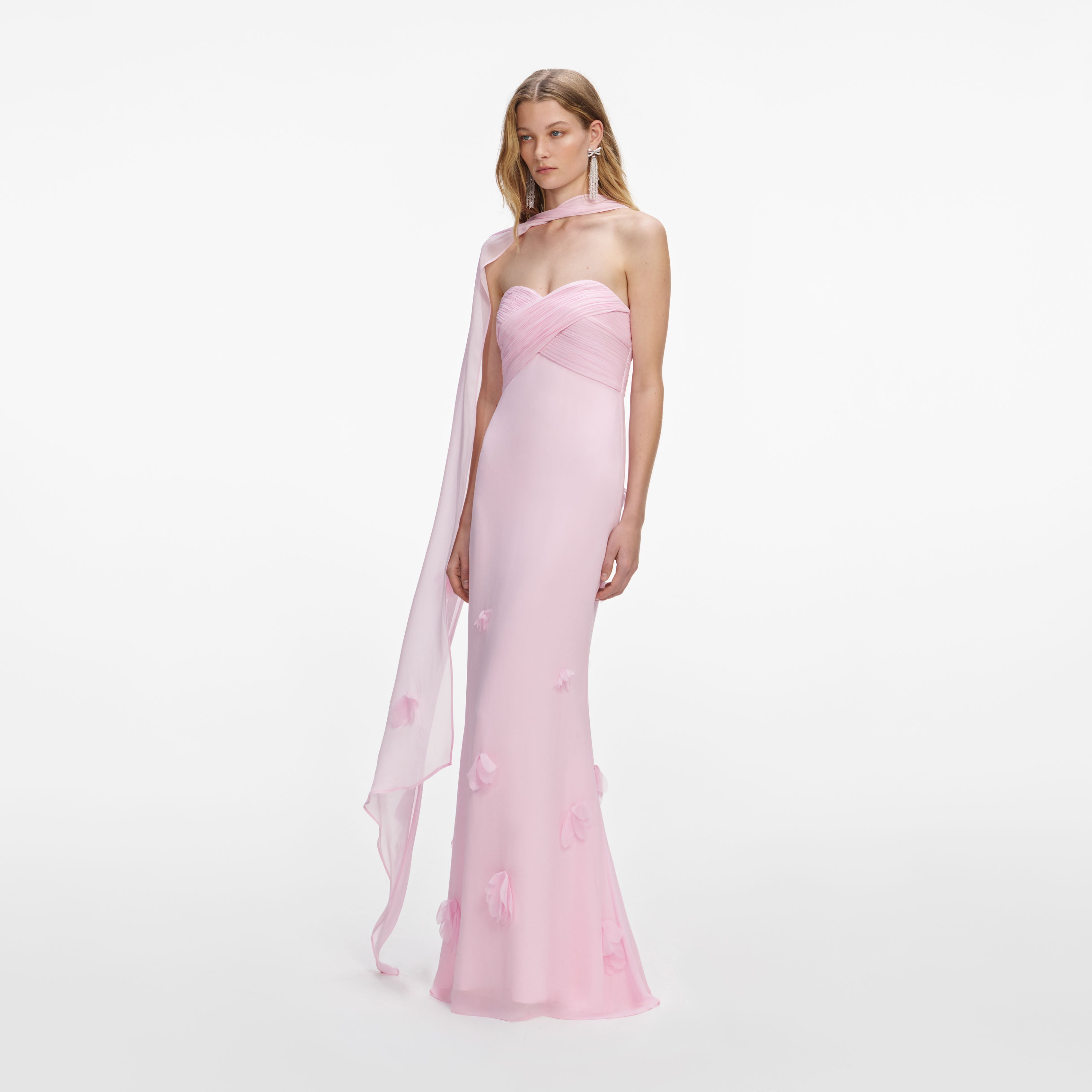 Self Portrait Georgette Maxi Kleid Rosa UK 8 Schal