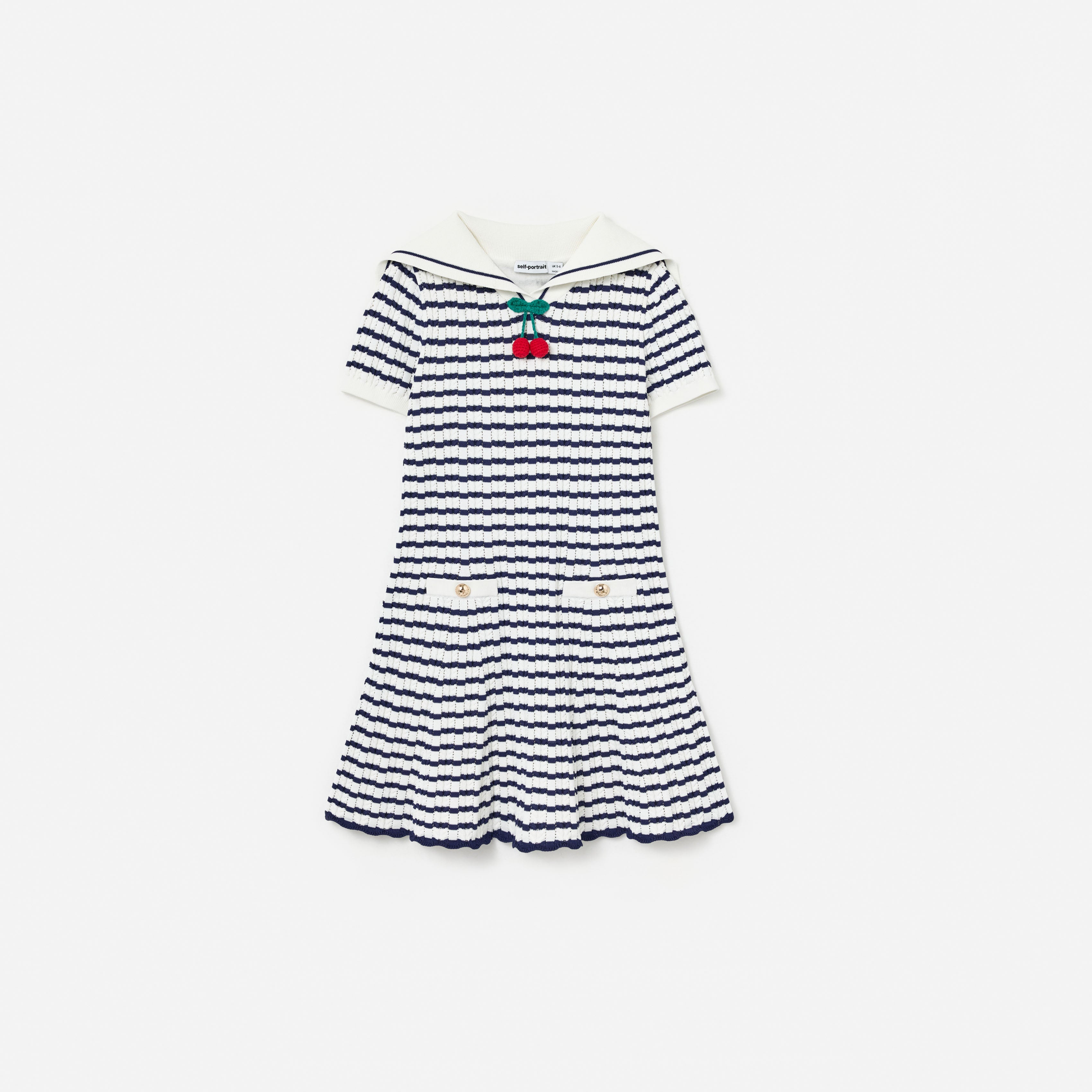Self Portrait Navy Cream Stripe Kinderkleid Pointelle 5/6