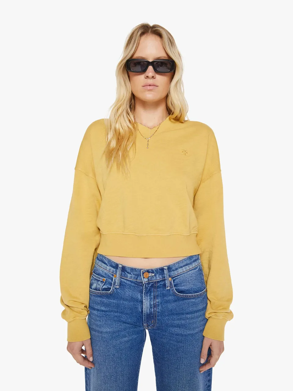 Eterne Cropped V-Neck Sweatshirt Saffron Gelb Baumwolle