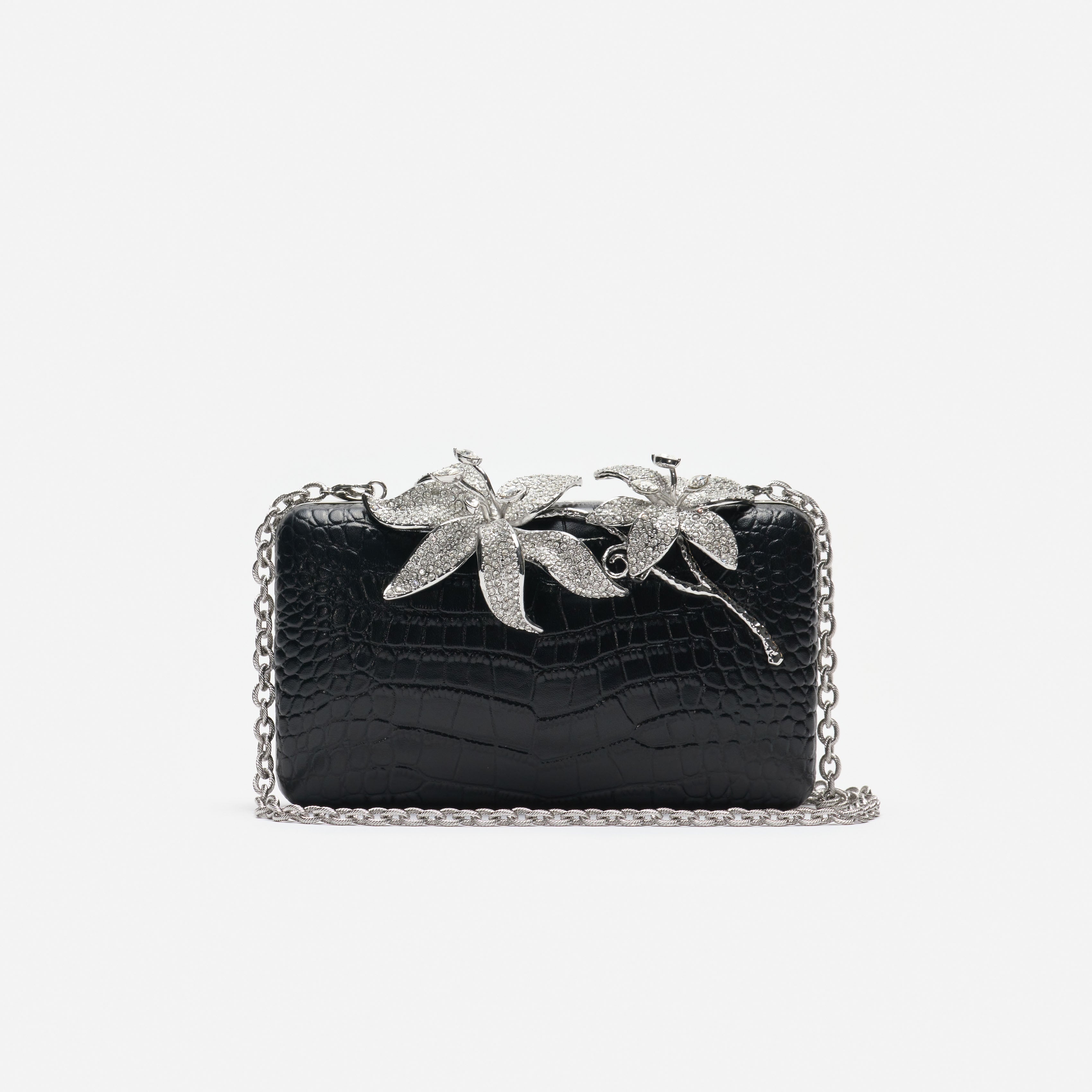 Self Portrait Handbags Black Croc Clutch Tasche Schwarz Kristall