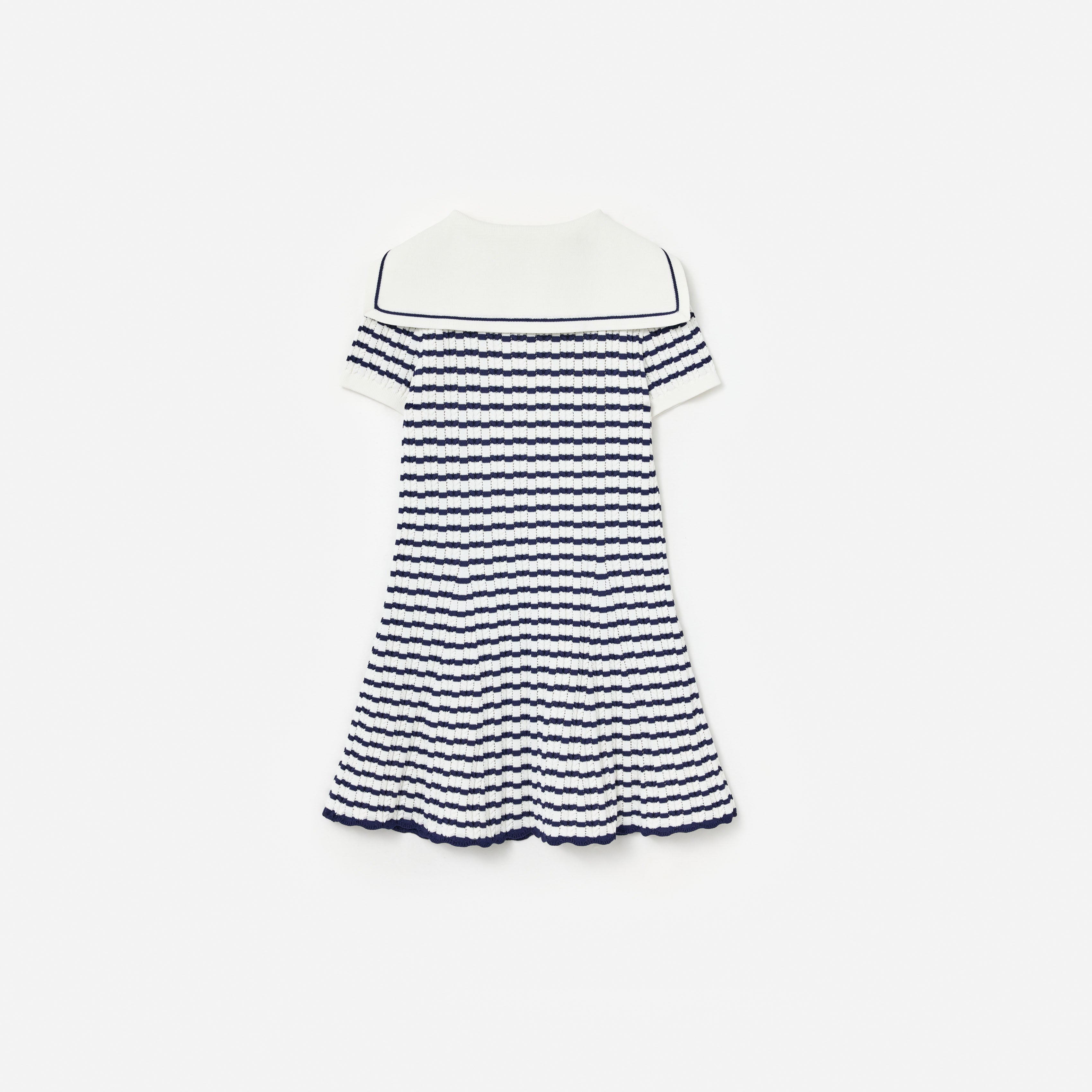 Self Portrait Navy Cream Stripe Kinderkleid Pointelle 5/6