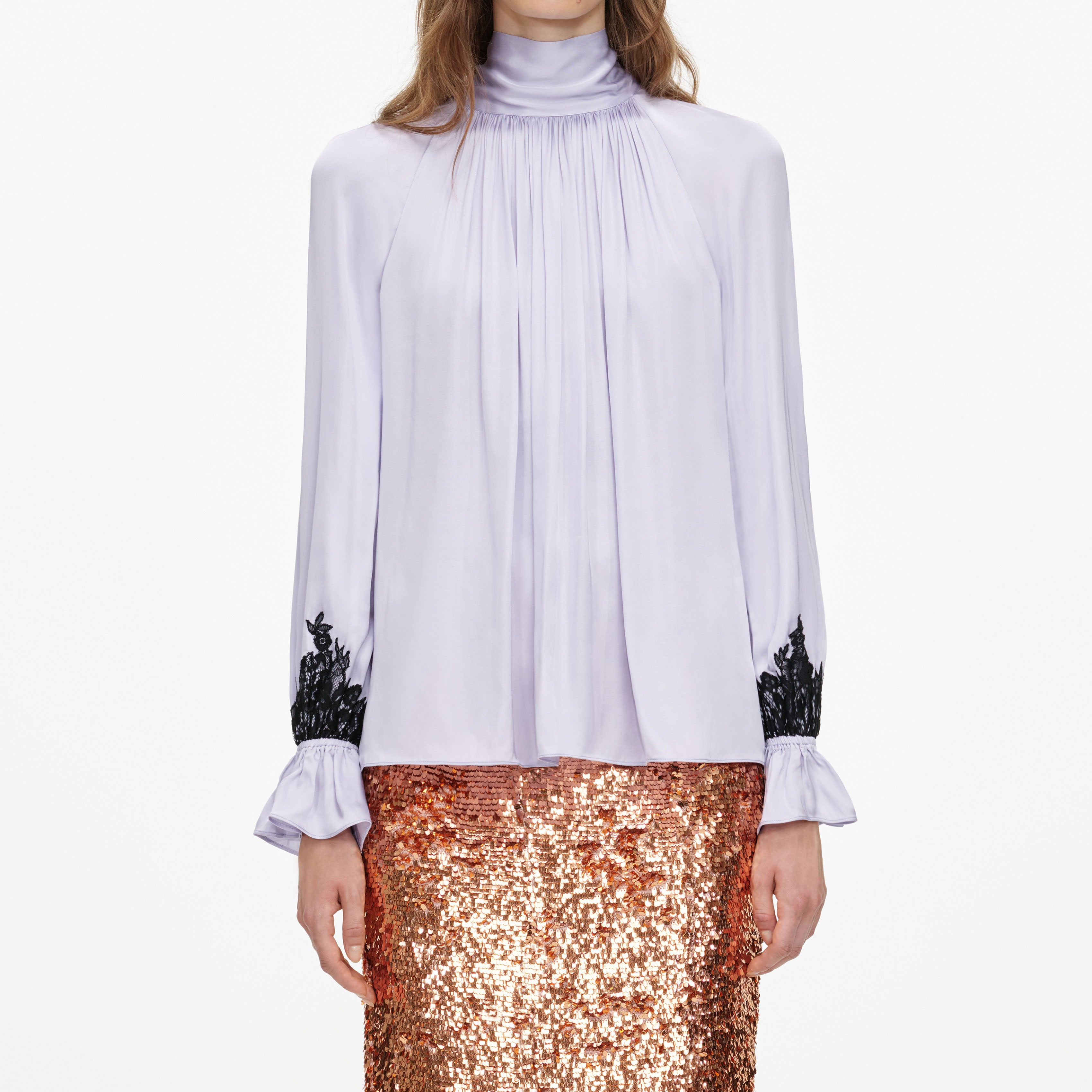 Self Portrait Viskose Bluse Lilac Spitze weiter Schnitt