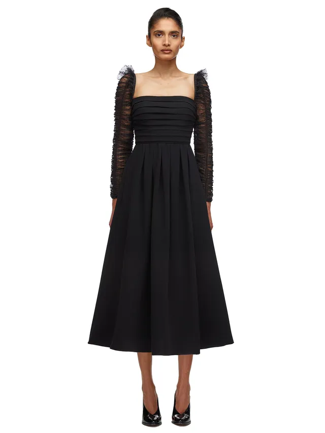 Self Portrait Crepe Dot Mesh Midi-Kleid Langarm