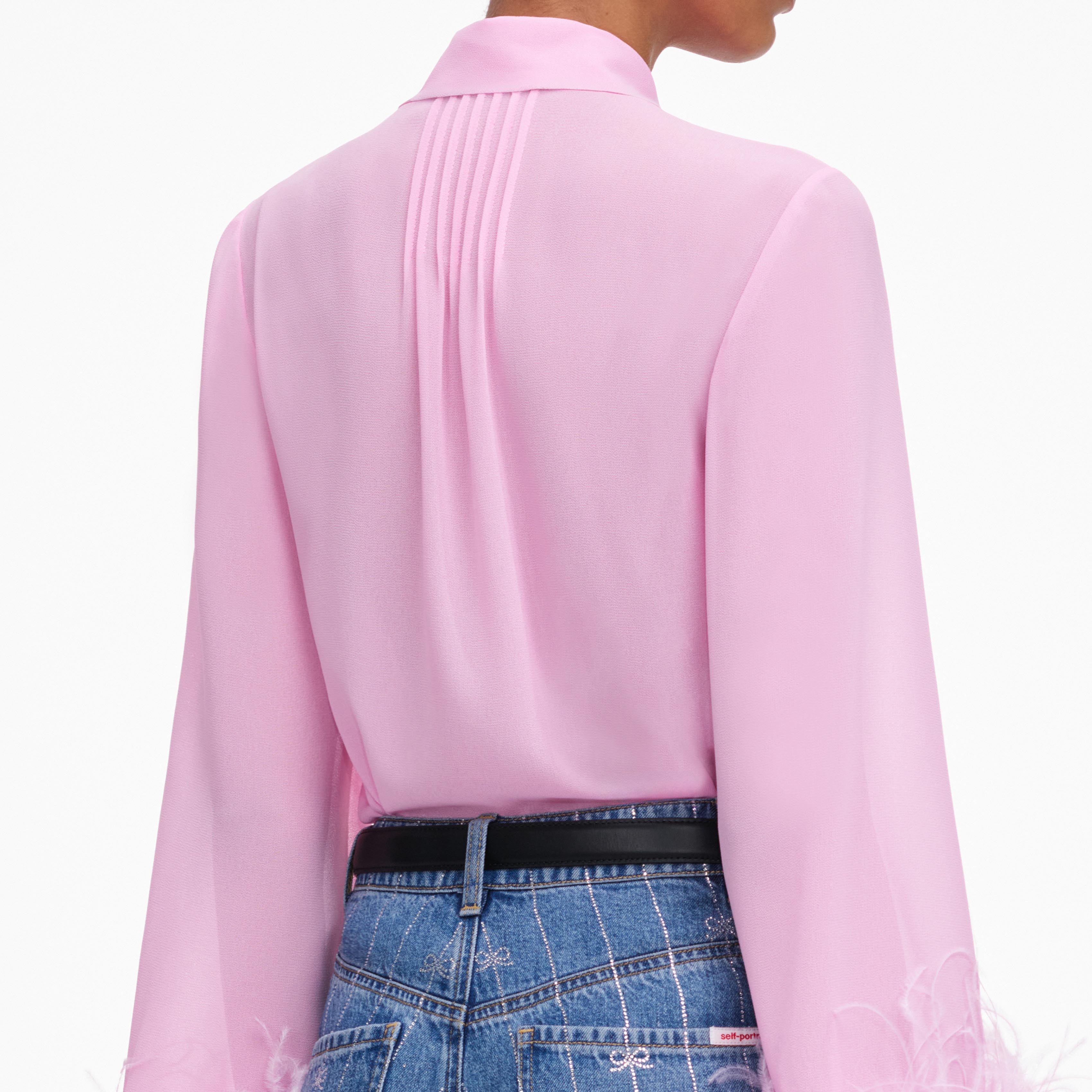Self Portrait Georgette Feder Bluse Pink Schleife