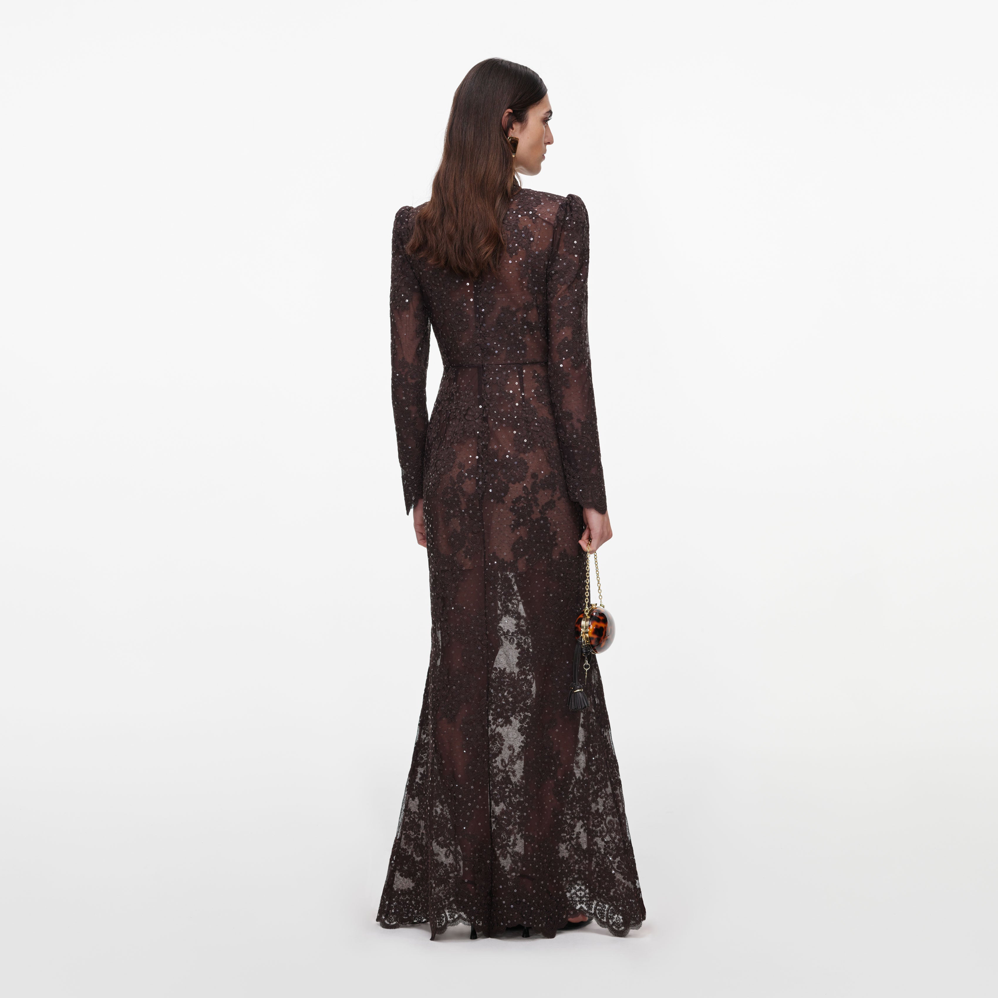 Self Portrait Sequin Lace Maxikleid braun Spitze Pailletten