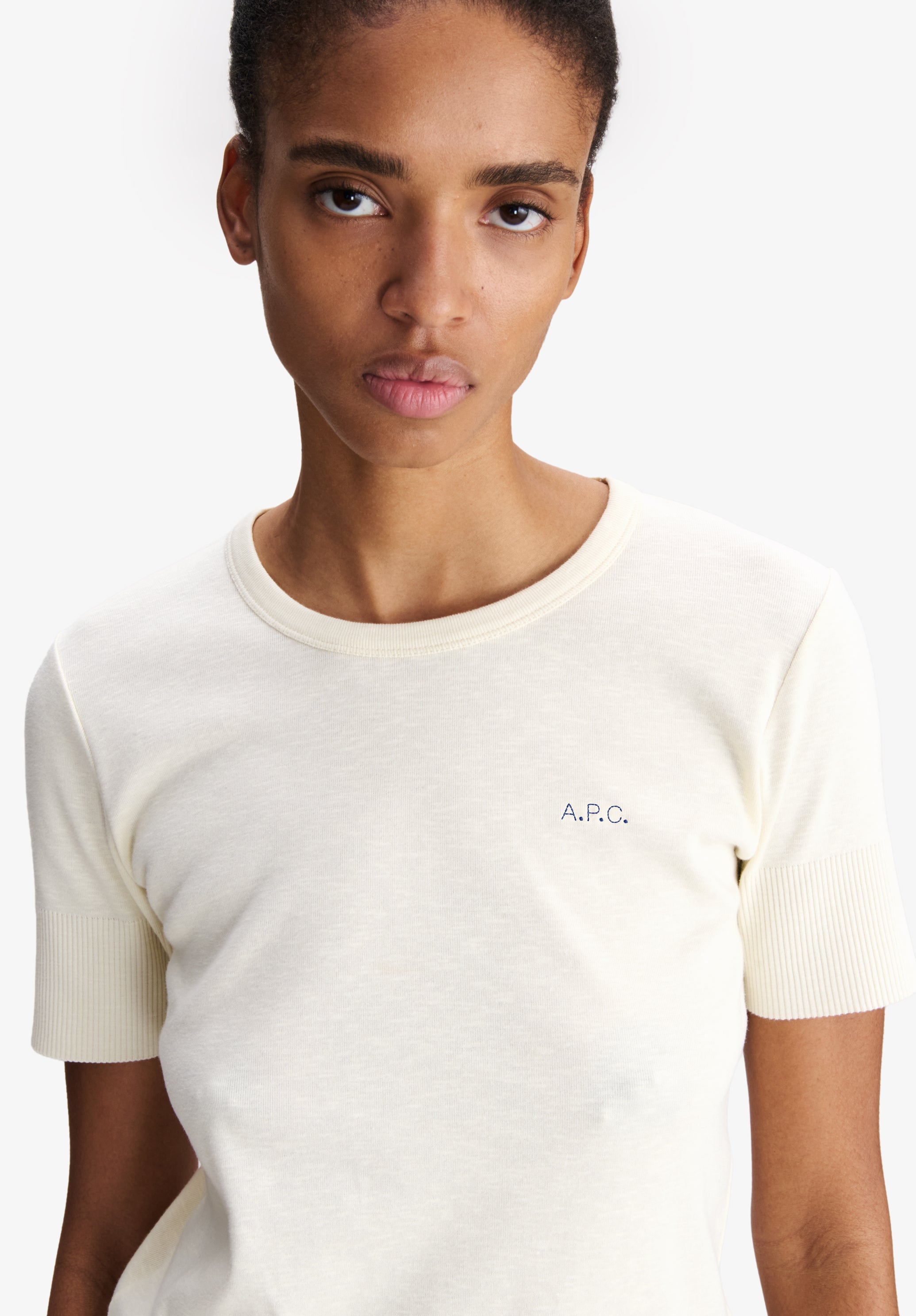 A.P.C. T-Shirt Eng ecru Mikrologo Bio-Baumwolle Gr. M