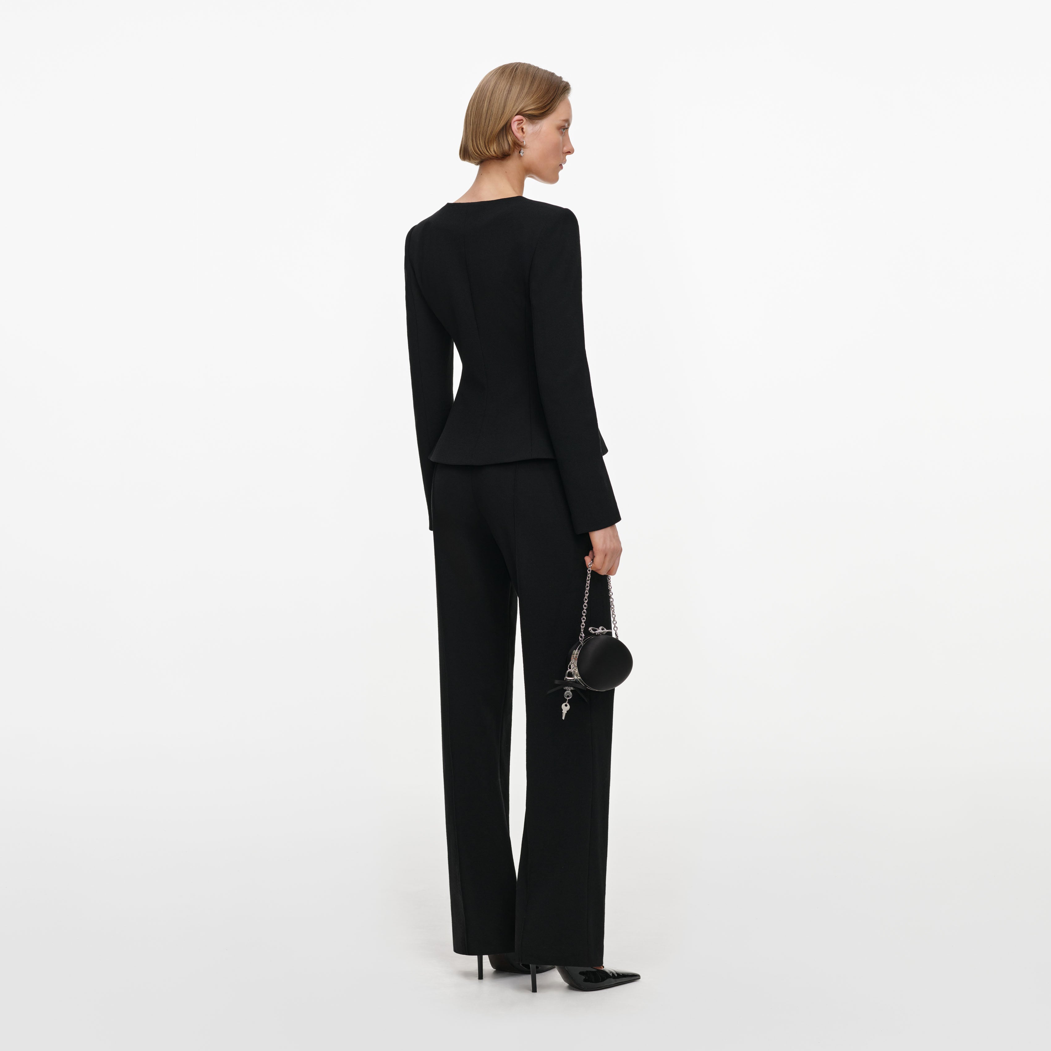 Self Portrait Black Tailored Wool Crepe Jumpsuit Schwarz