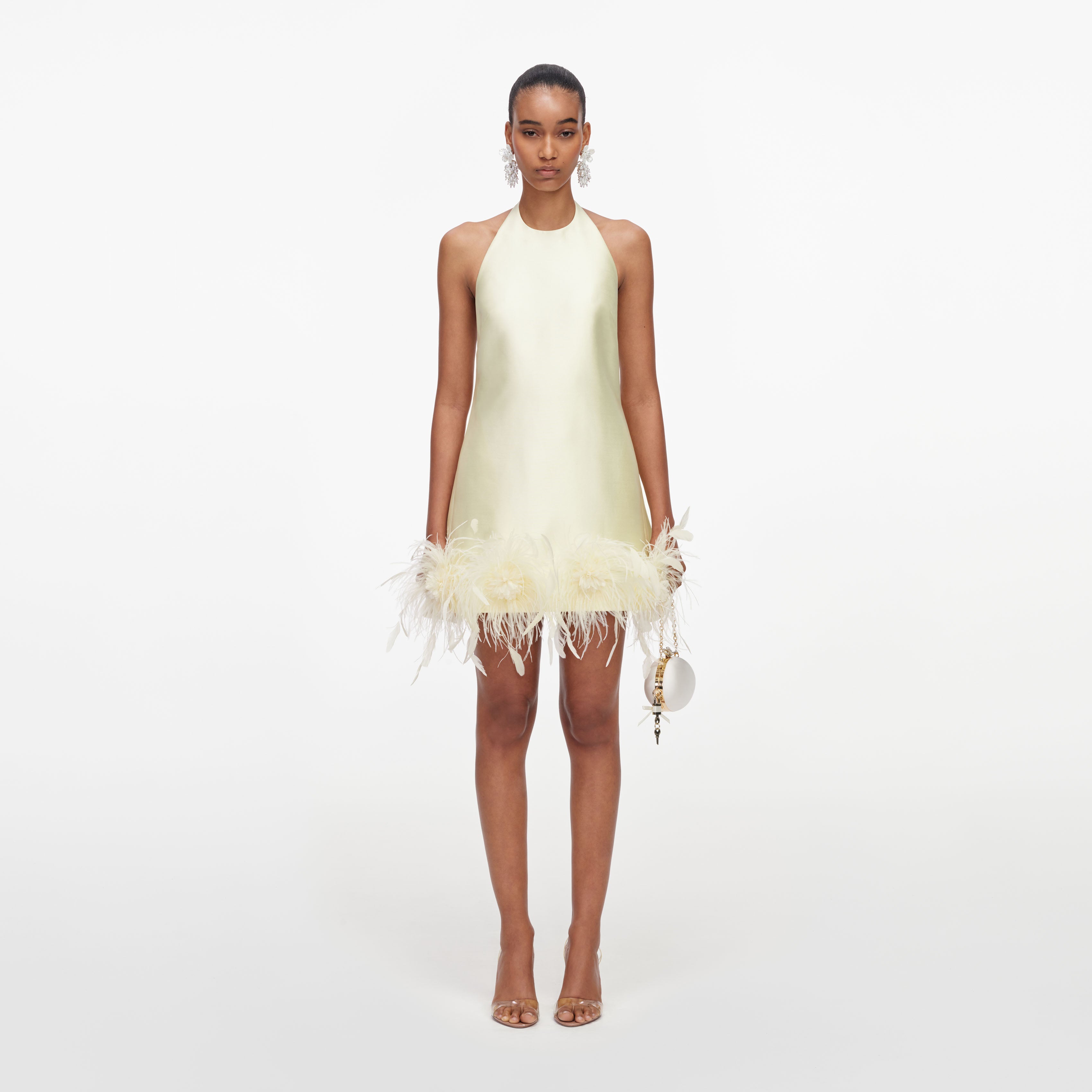 Self Portrait Yellow Taffeta Feather Mini Dress Minikleid Gelb Taft