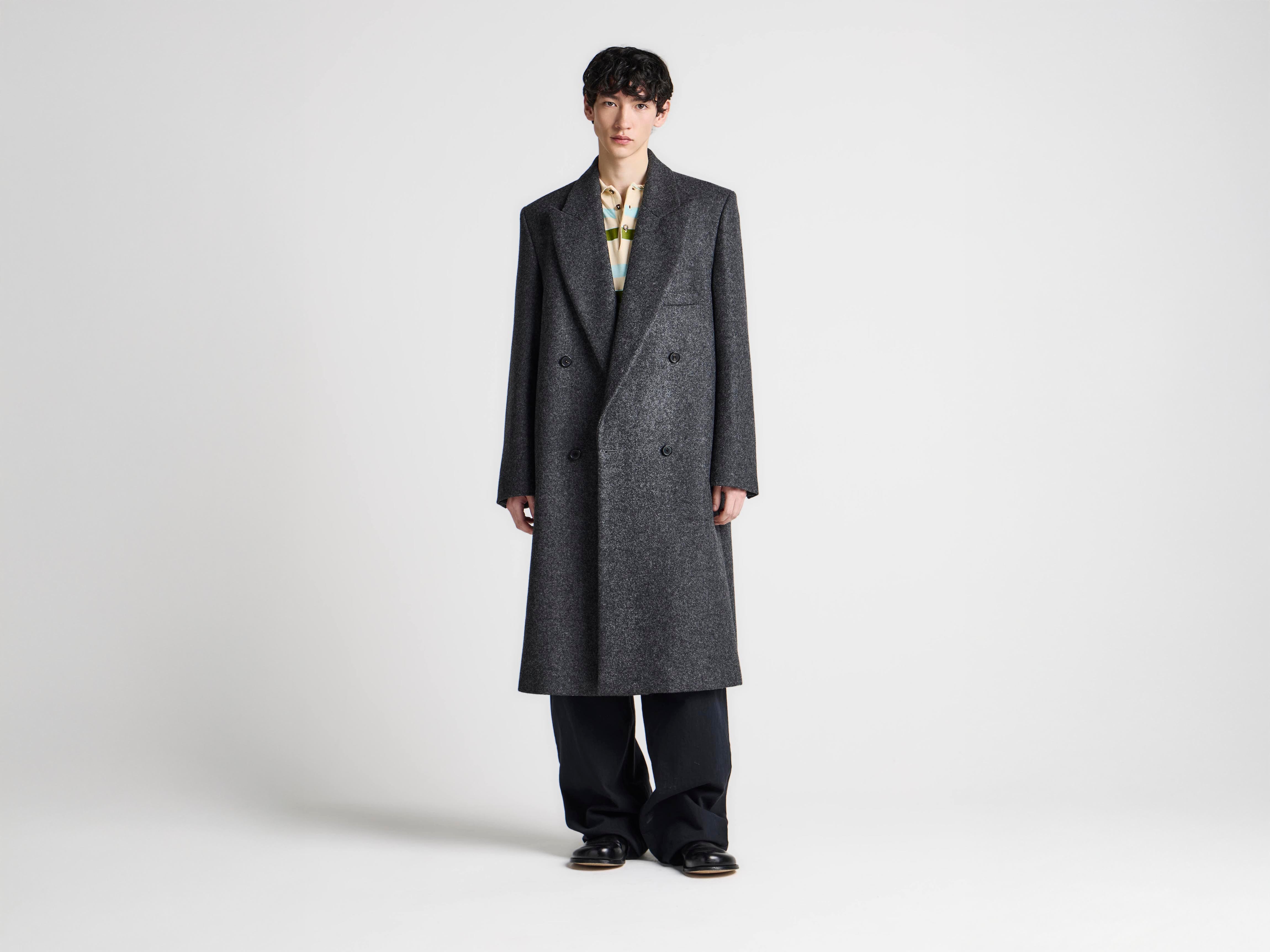 J.W.Anderson Double Breasted Coat Mantel Grau Melange Wolle