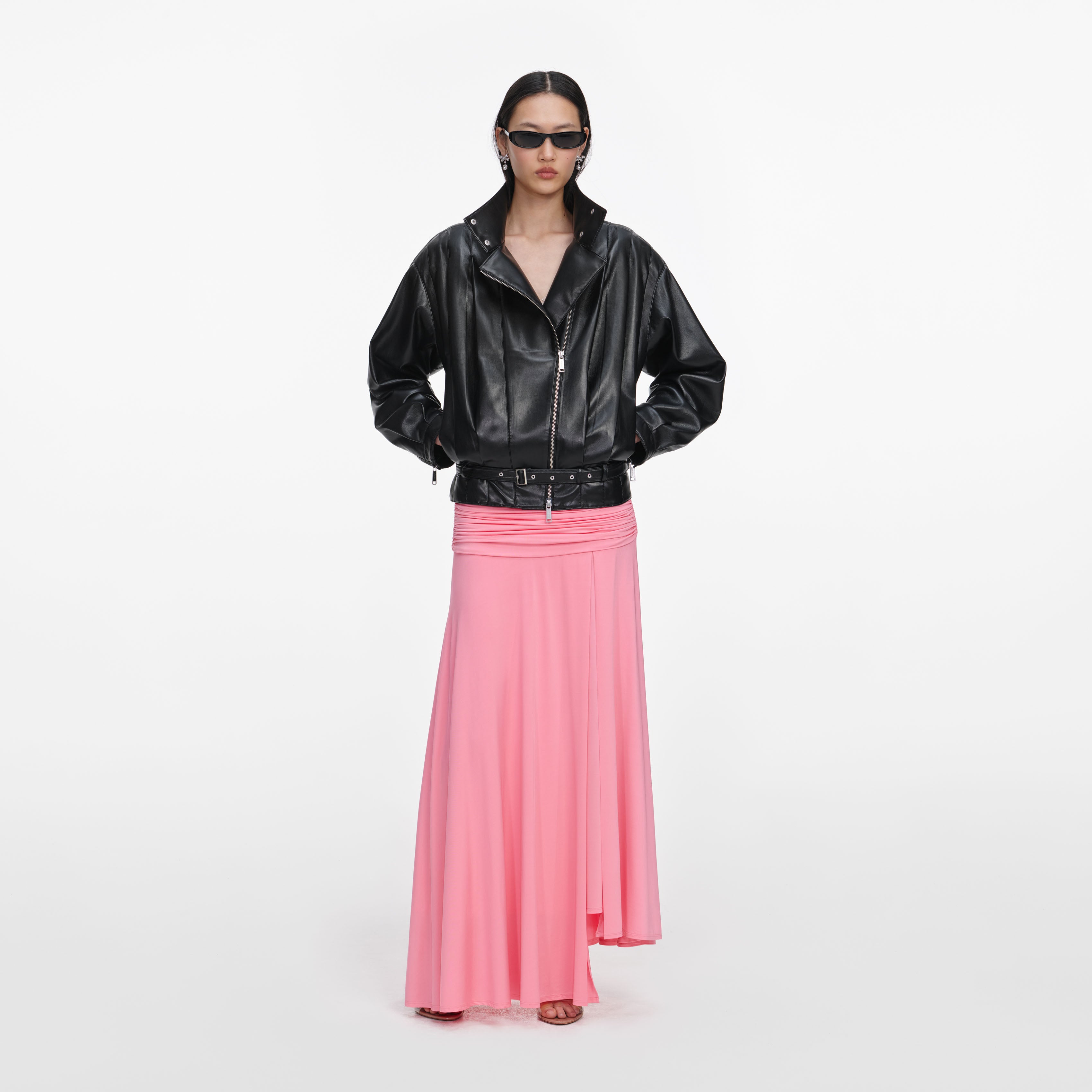 Self Portrait Black Faux Leather Biker Jacket Jacke Schwarz