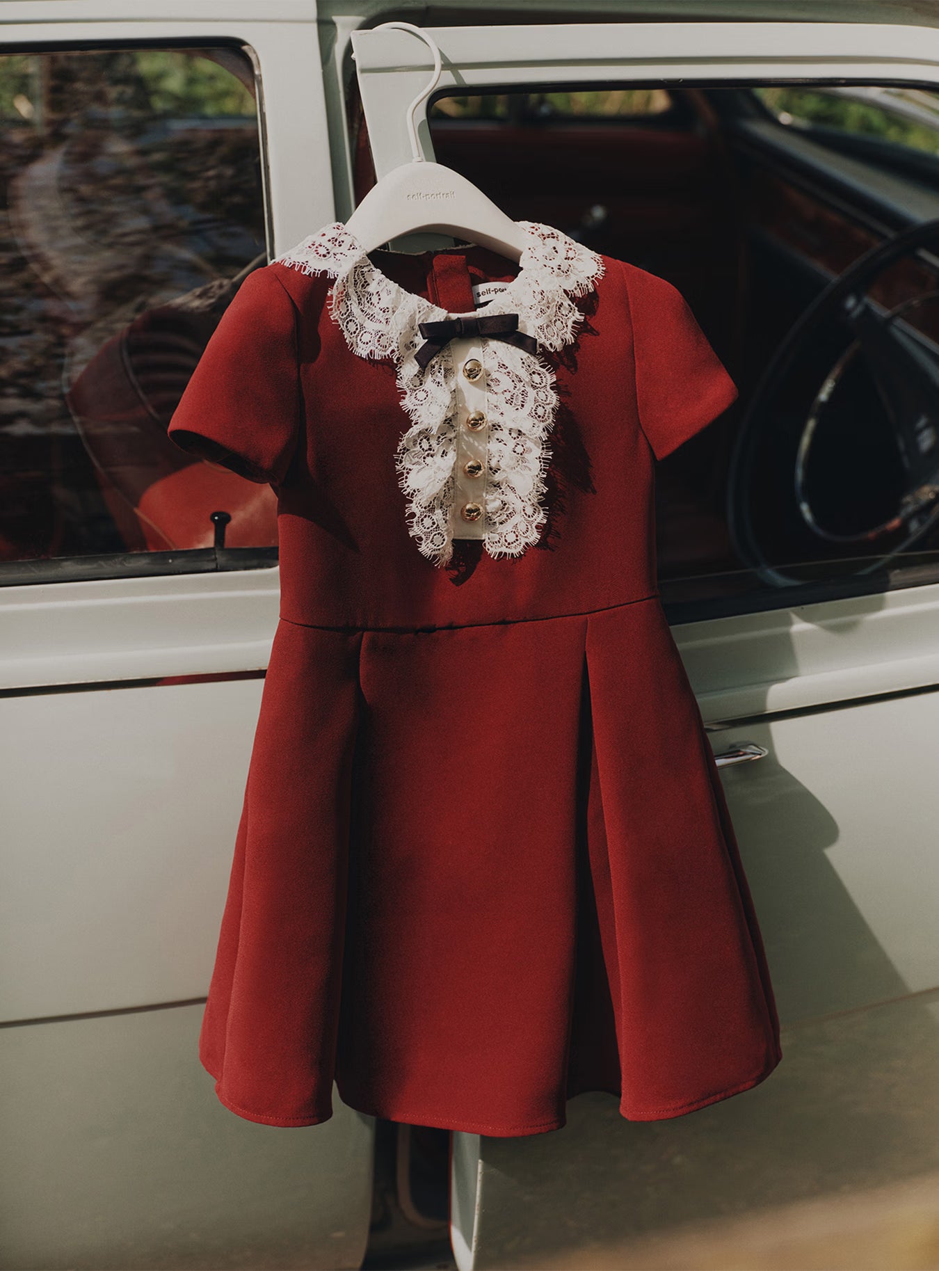 Self Portrait Burgundy Lace Bib Dress Bordeaux