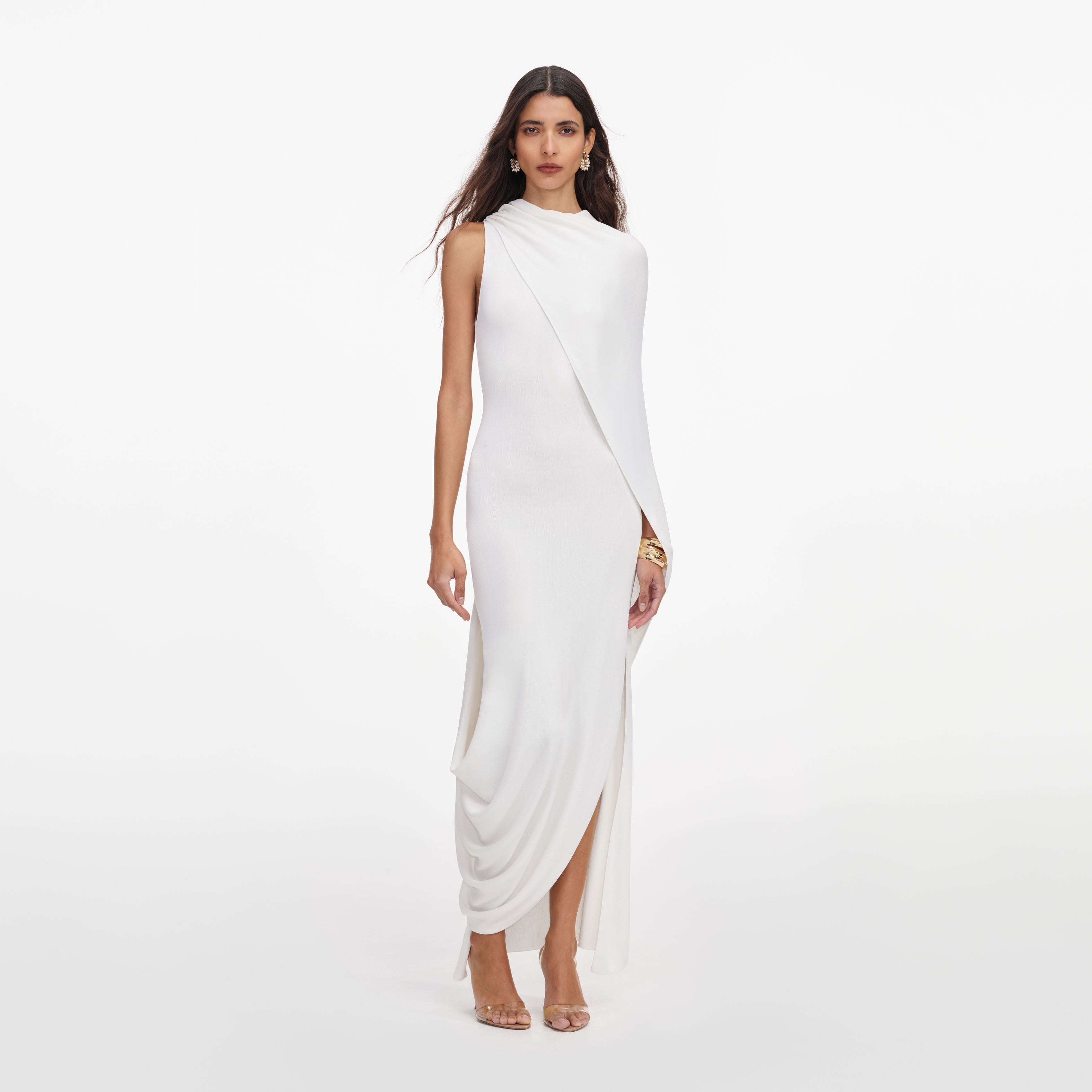 Self Portrait Dresses White Drape Viskose Maxikleid Weiß