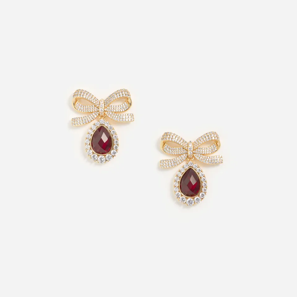 Self Portrait Jewellery Gold Crystal Bow Ruby Ohrringe Rot