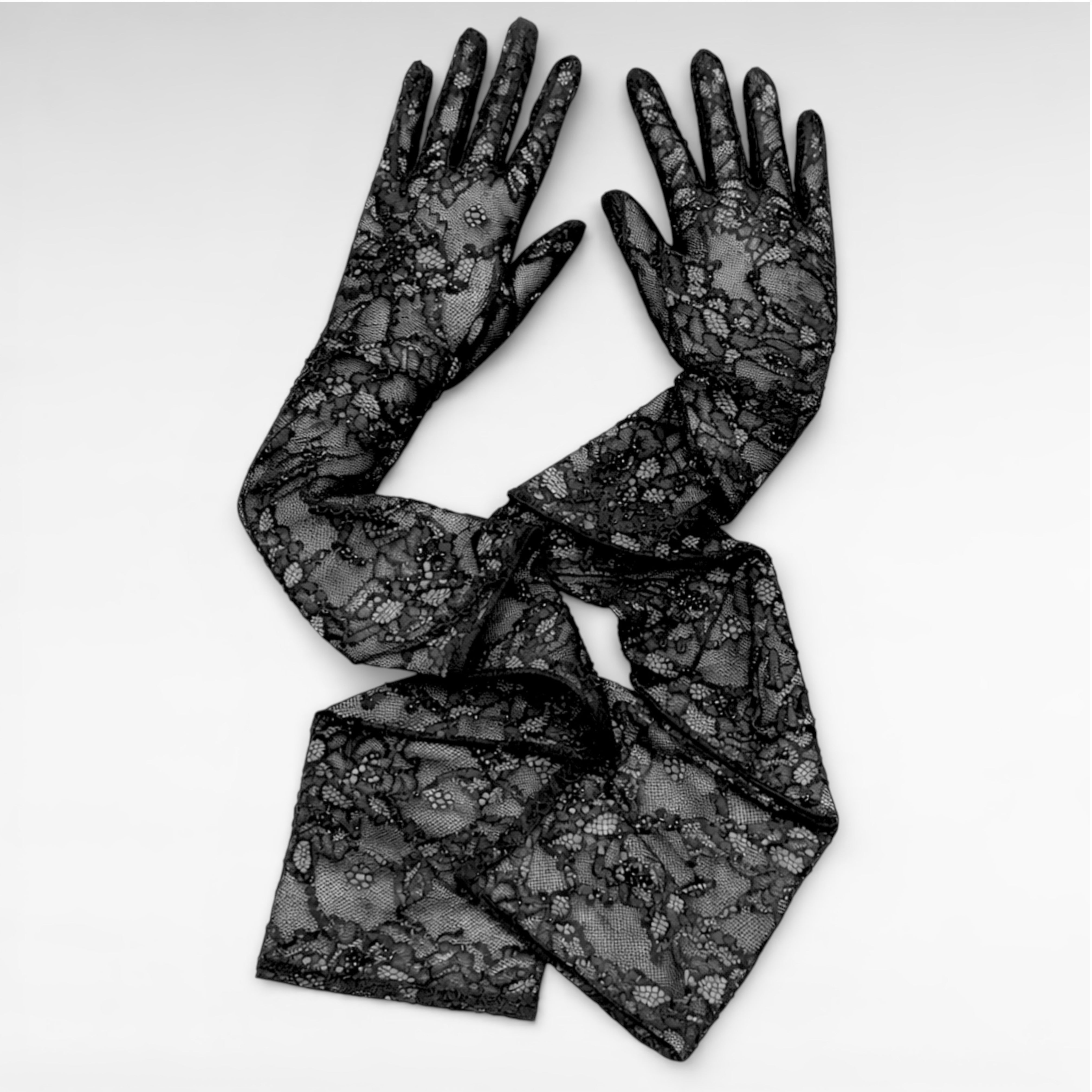 Gedebe Lace Gloves Spitzenhandschuhe Größe M Kristall 35cm