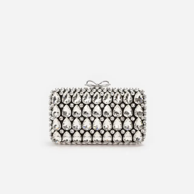 Self Portrait Black Satin Crystal Clutch Tasche Schwarz One Size