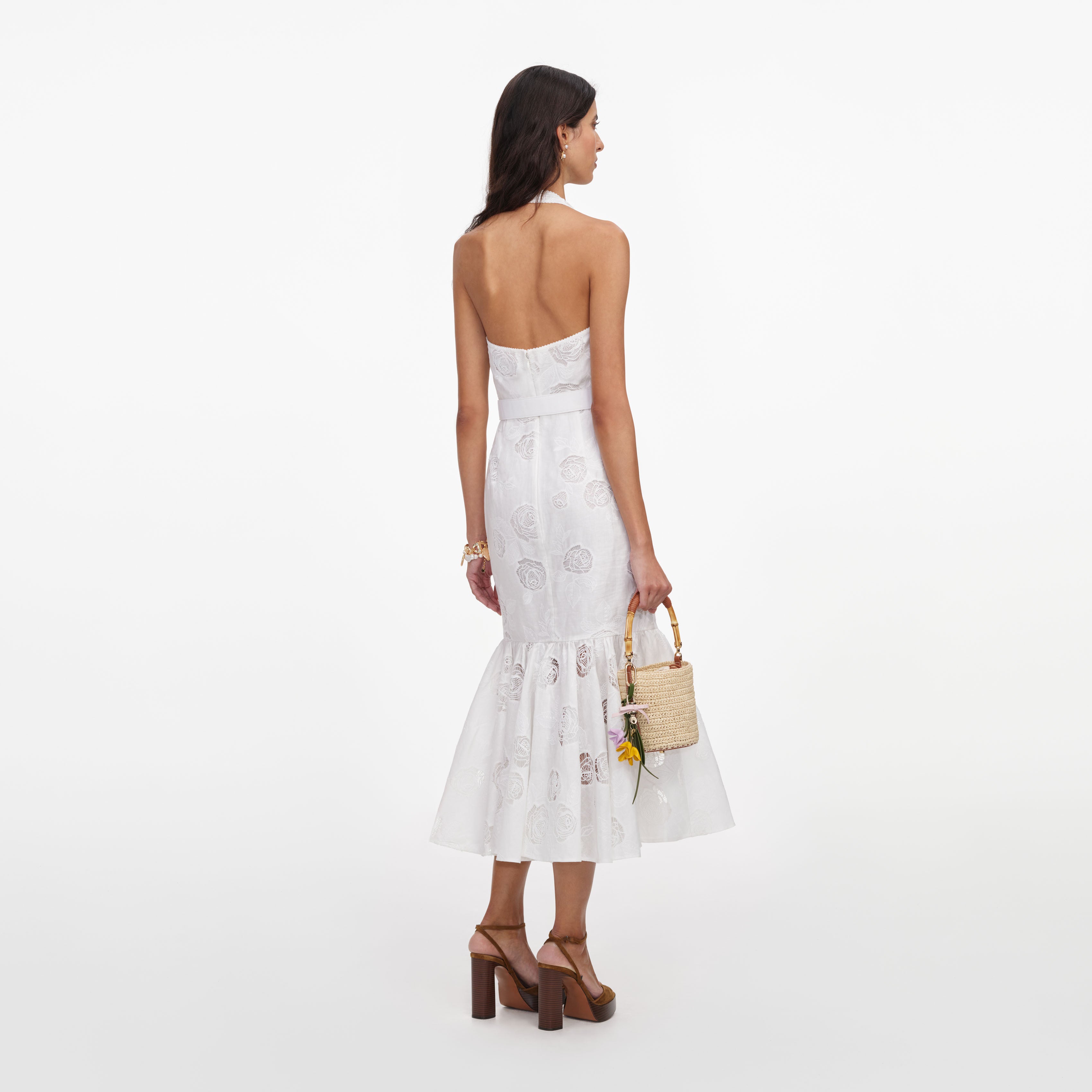 Self Portrait White Linen Halterneck Midi Kleid Weiß Leinen