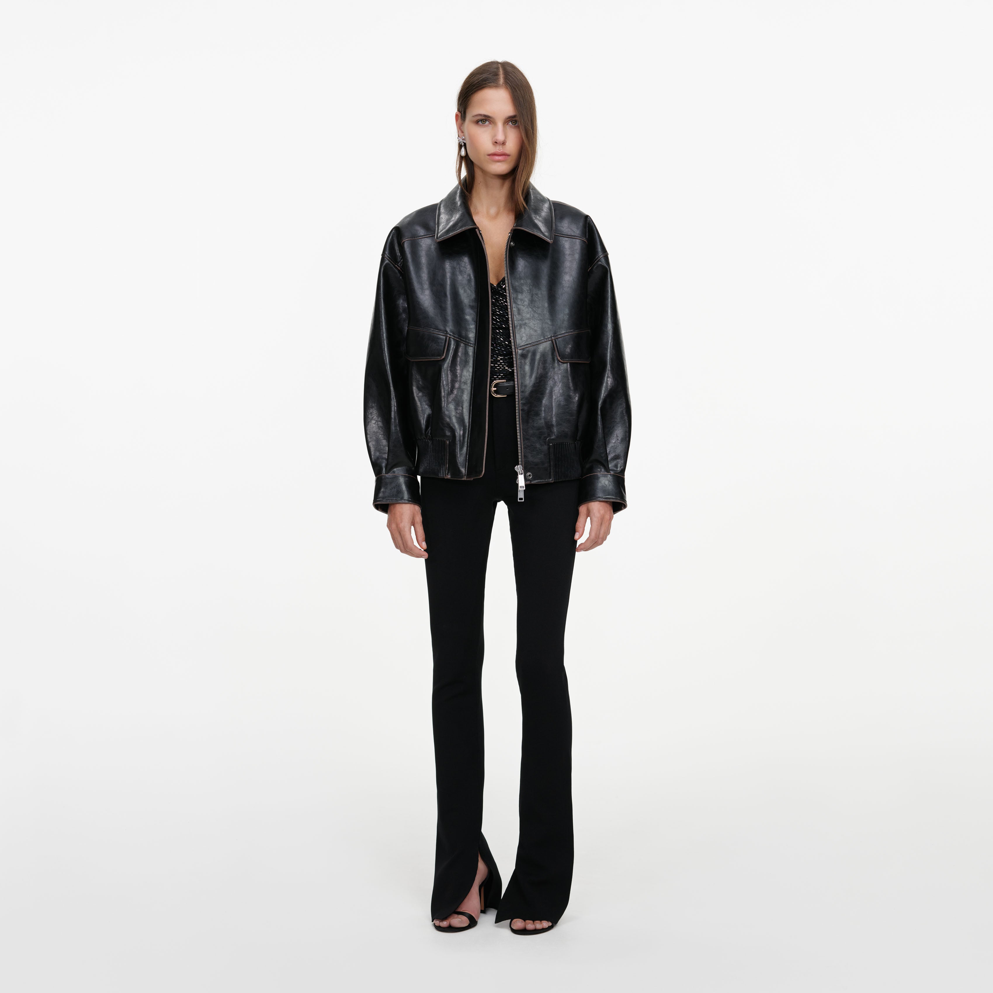 Self Portrait Outerwear Black Faux Leather Jacke schwarz