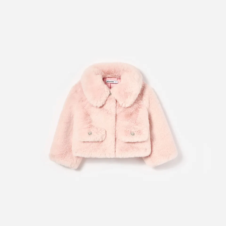 Self Portrait Faux Fur Jacke rosa Kunstfell Kinder