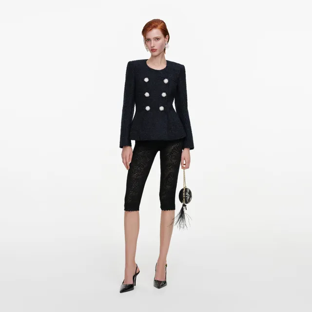 Self Portrait Navy Boucle Jacket Jacke Navy tailliert