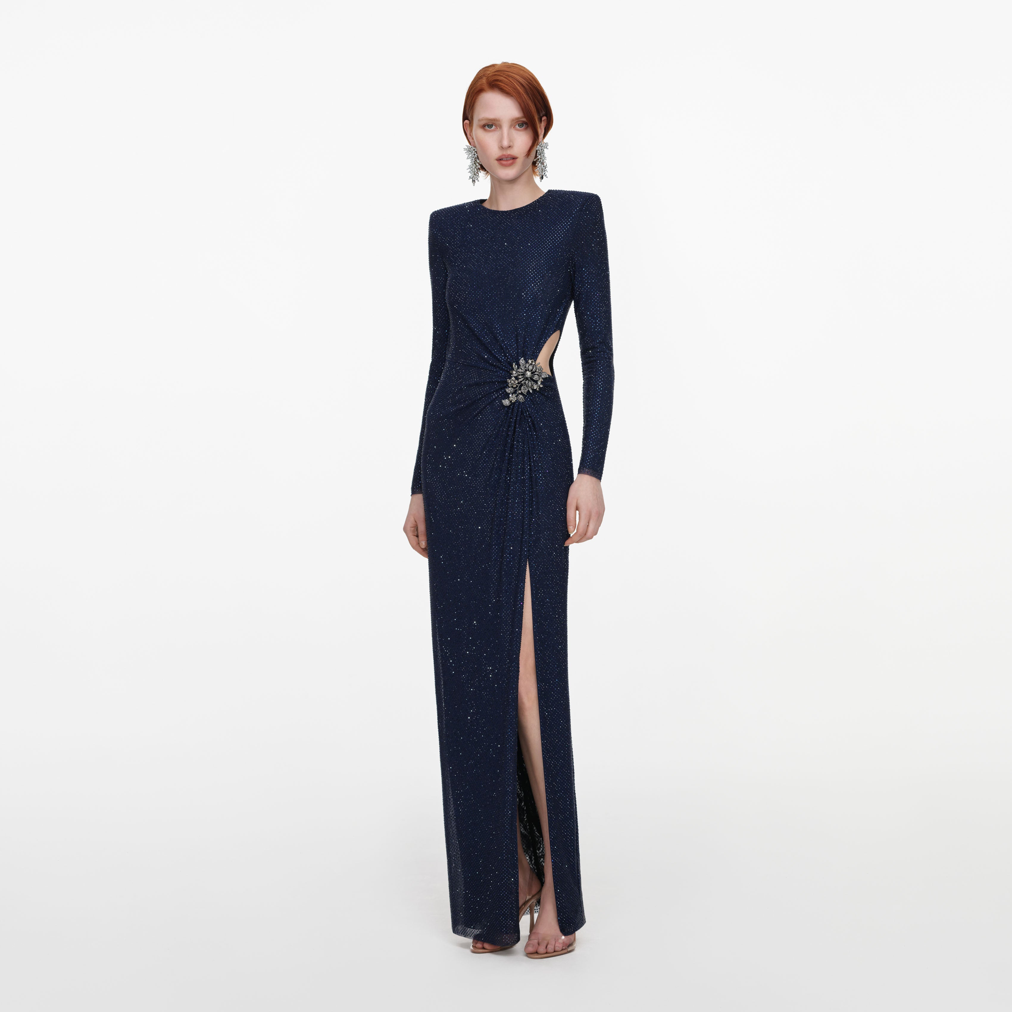 Self Portrait Navy Rhinestone Maxikleid UK 8 Strass