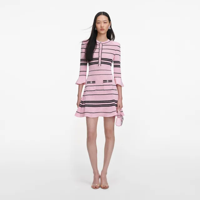 Self Portrait Pink Stripe Knit Mini Kleid S Rosa Baumwolle