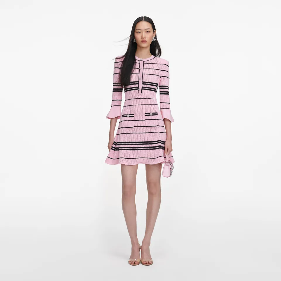 Self Portrait Pink Stripe Knit Mini Kleid S Rosa Baumwolle