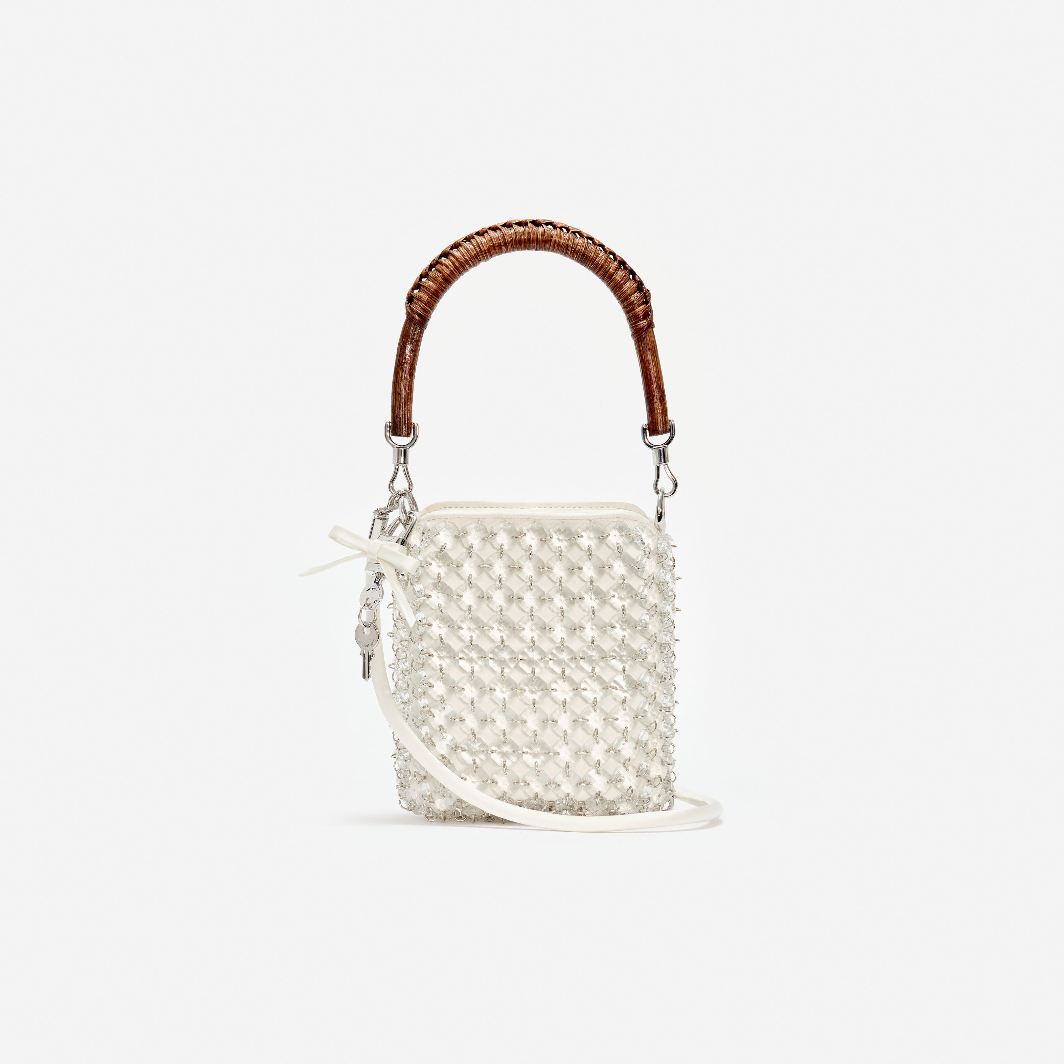 Self Portrait Cream Crystal Chain Mini Tote Tasche Creme