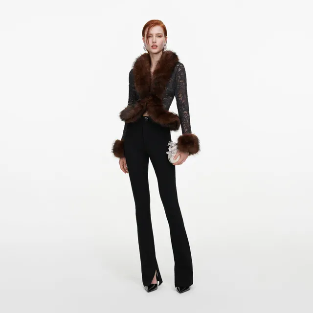 Self Portrait Bottoms Flared Knit Hose Schwarz Viskose
