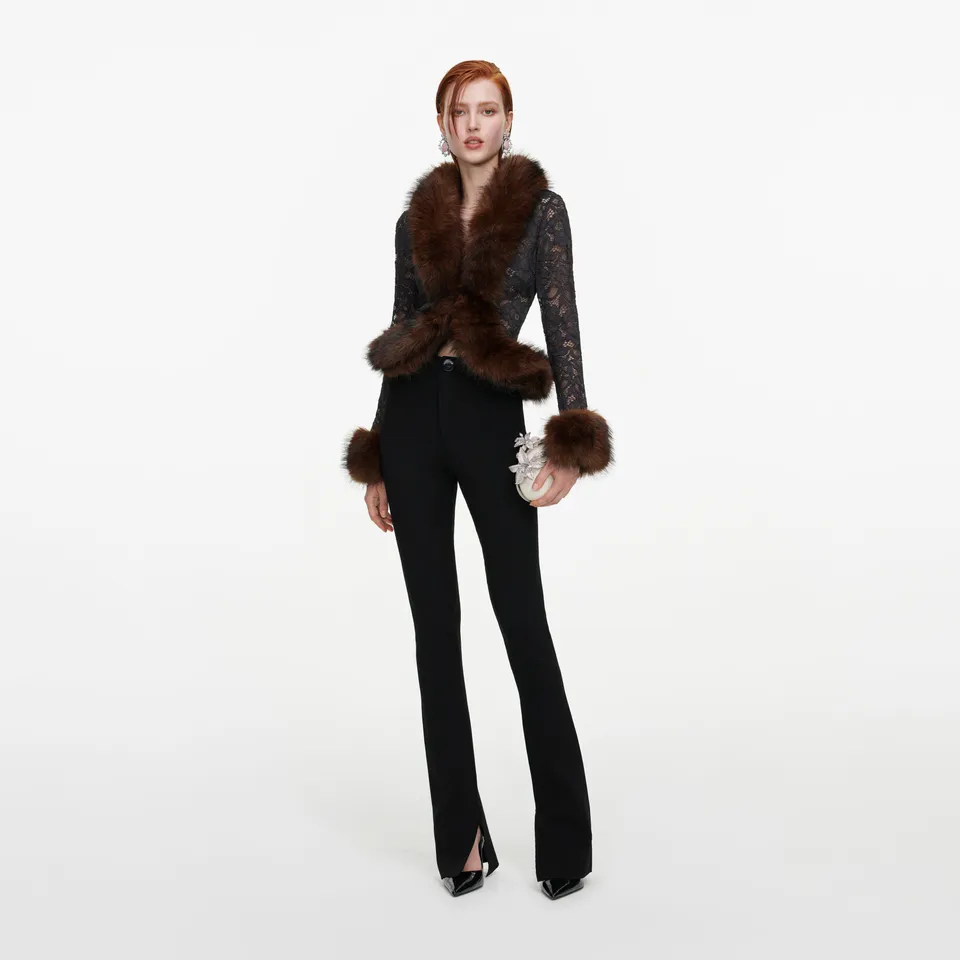 Self Portrait Bottoms Flared Knit Hose Schwarz Viskose