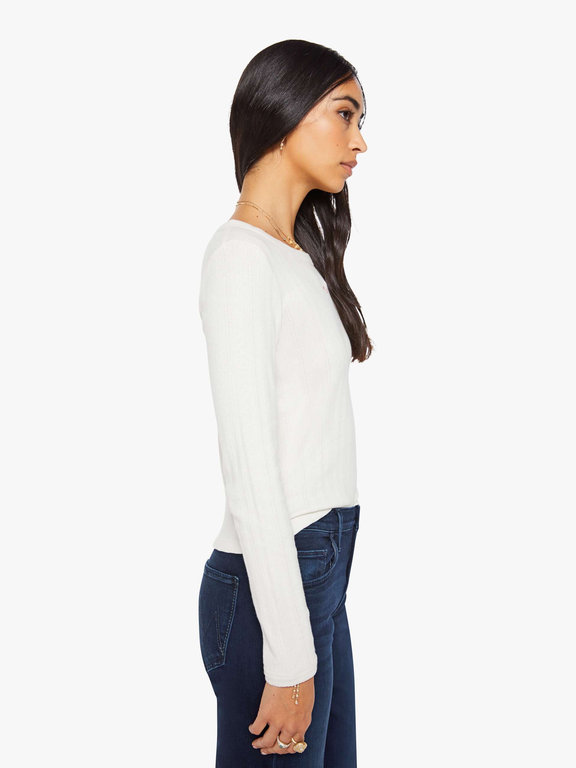 Mother The L/S Itty Bitty Ringer Langarmshirt Weiss Baumwolle