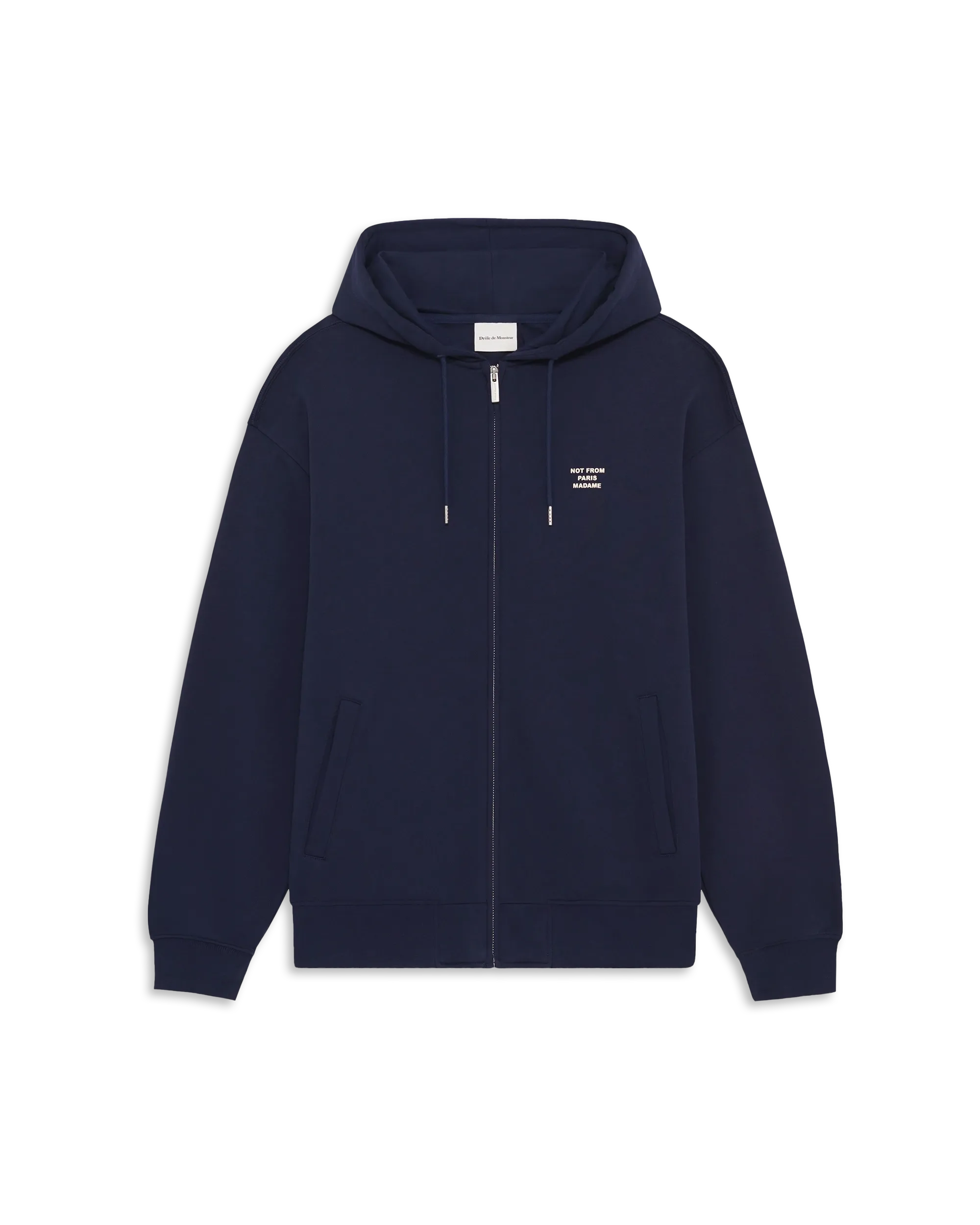 Drôle De Monsieur Slogan Zip Sweatshirt Hoodie Navy