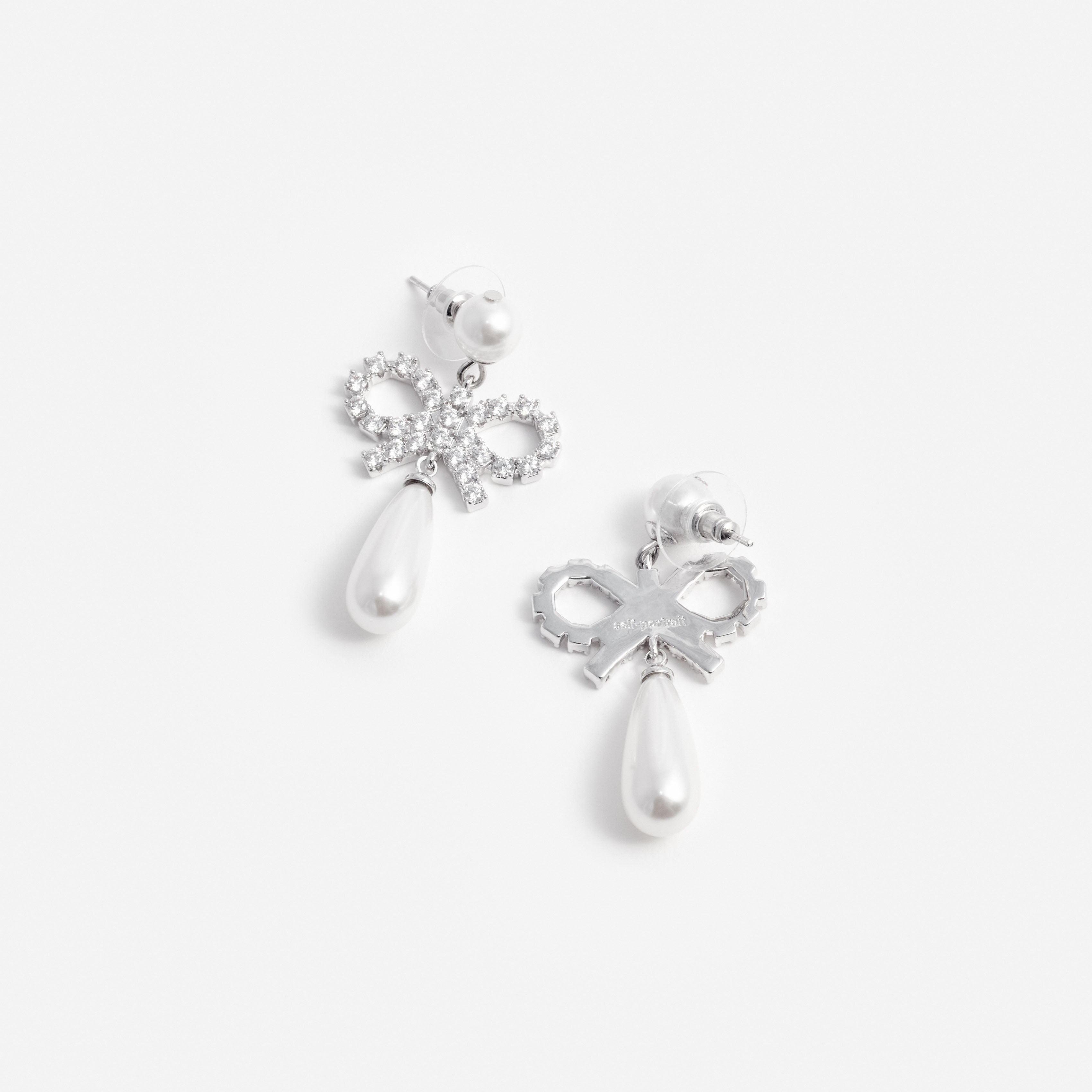 Self Portrait Pearl Bow Droplet Ohrringe Silber Perle One Size