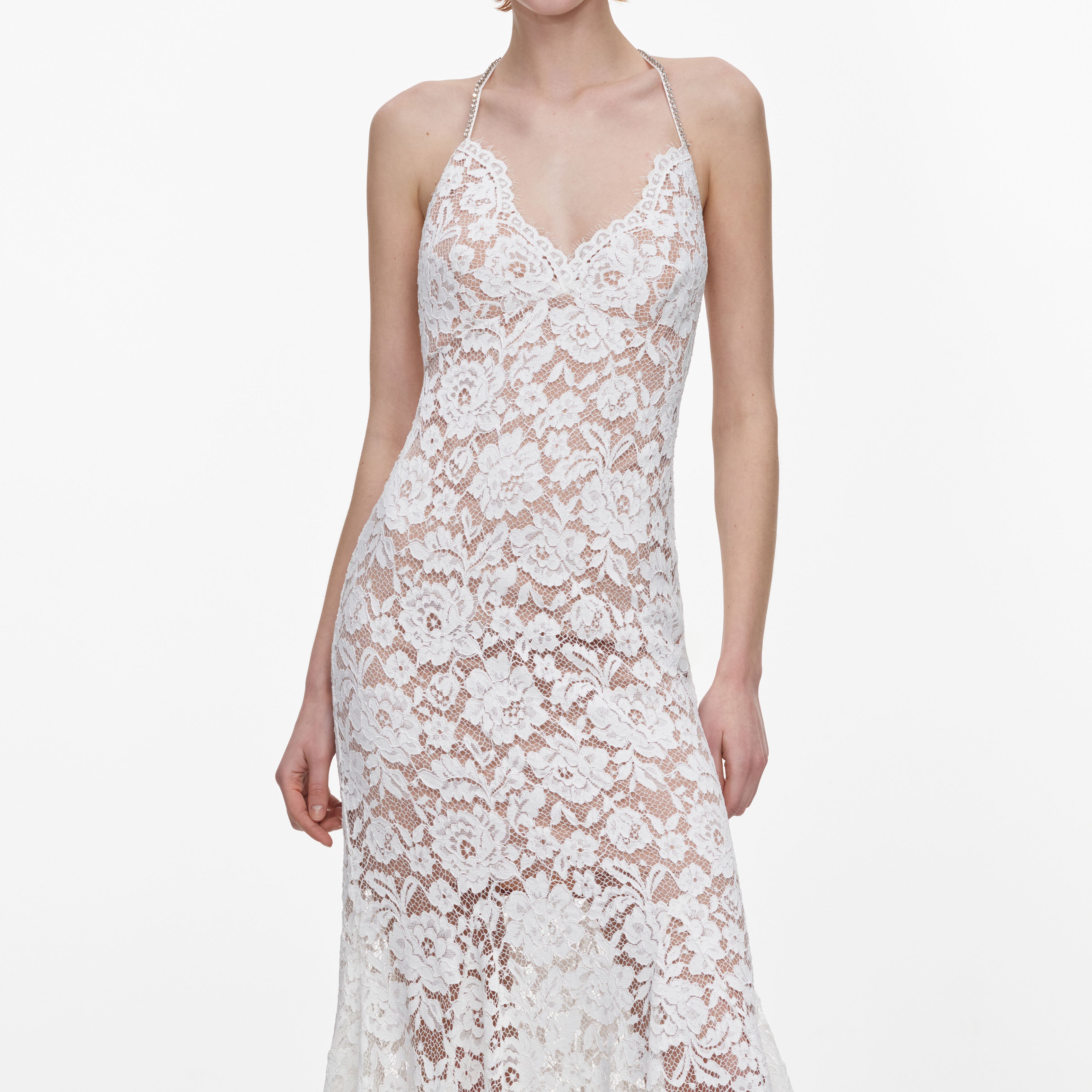 Self Portrait Dresses White Fine Lace Feather Maxikleid Weiß UK 6